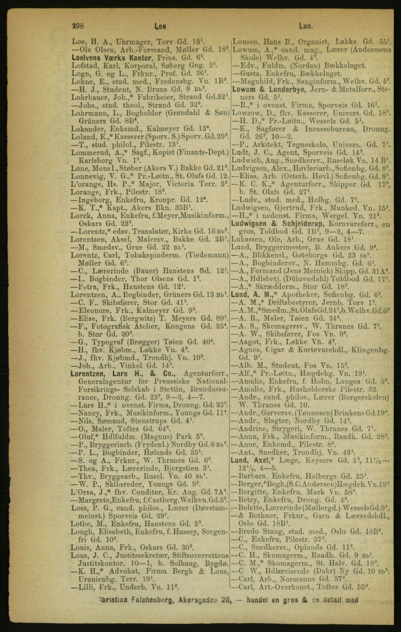Kristiania/Oslo adressebok, PUBL/-, 1888, s. 298