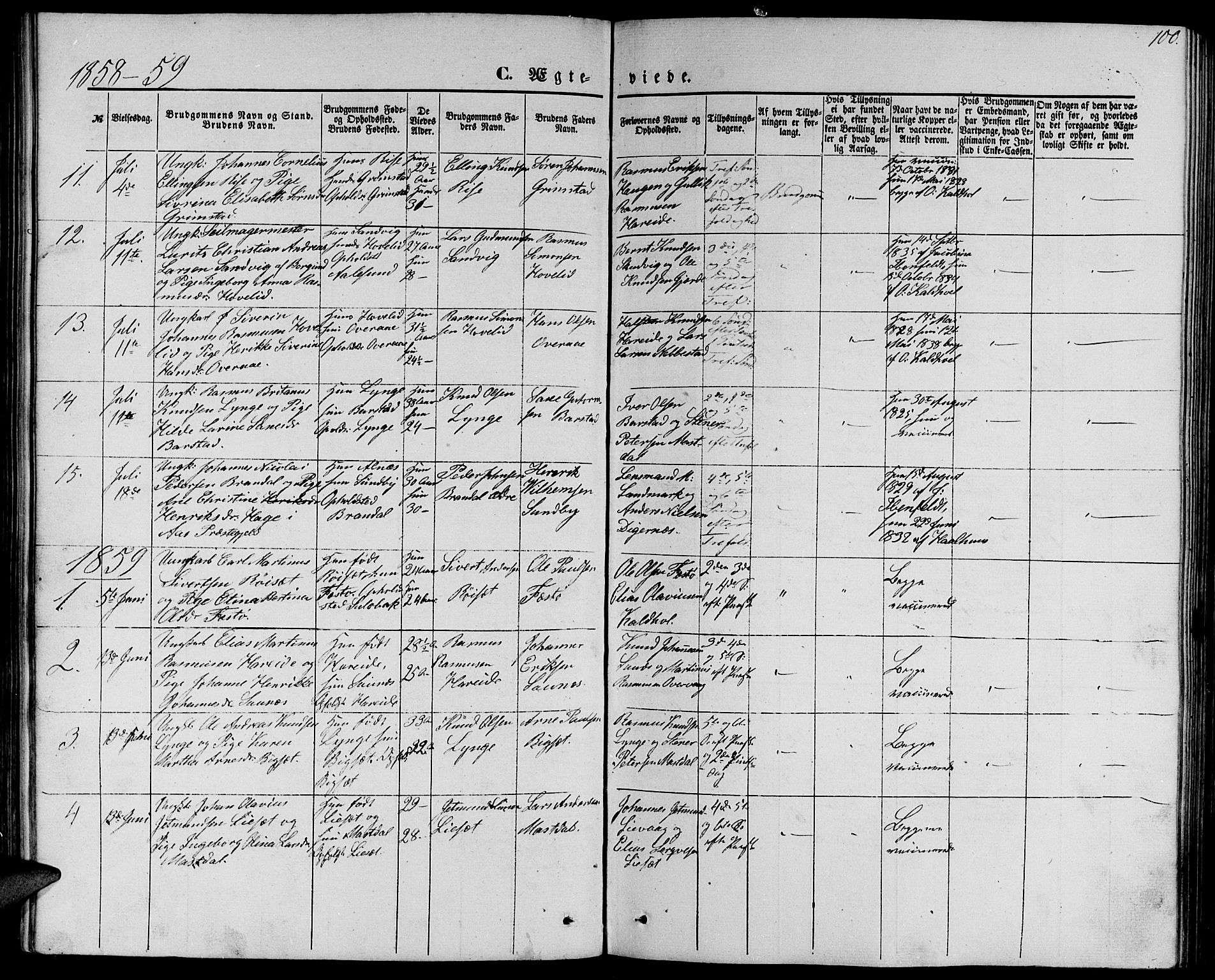 Ministerialprotokoller, klokkerbøker og fødselsregistre - Møre og Romsdal, SAT/A-1454/510/L0124: Klokkerbok nr. 510C01, 1854-1877, s. 100