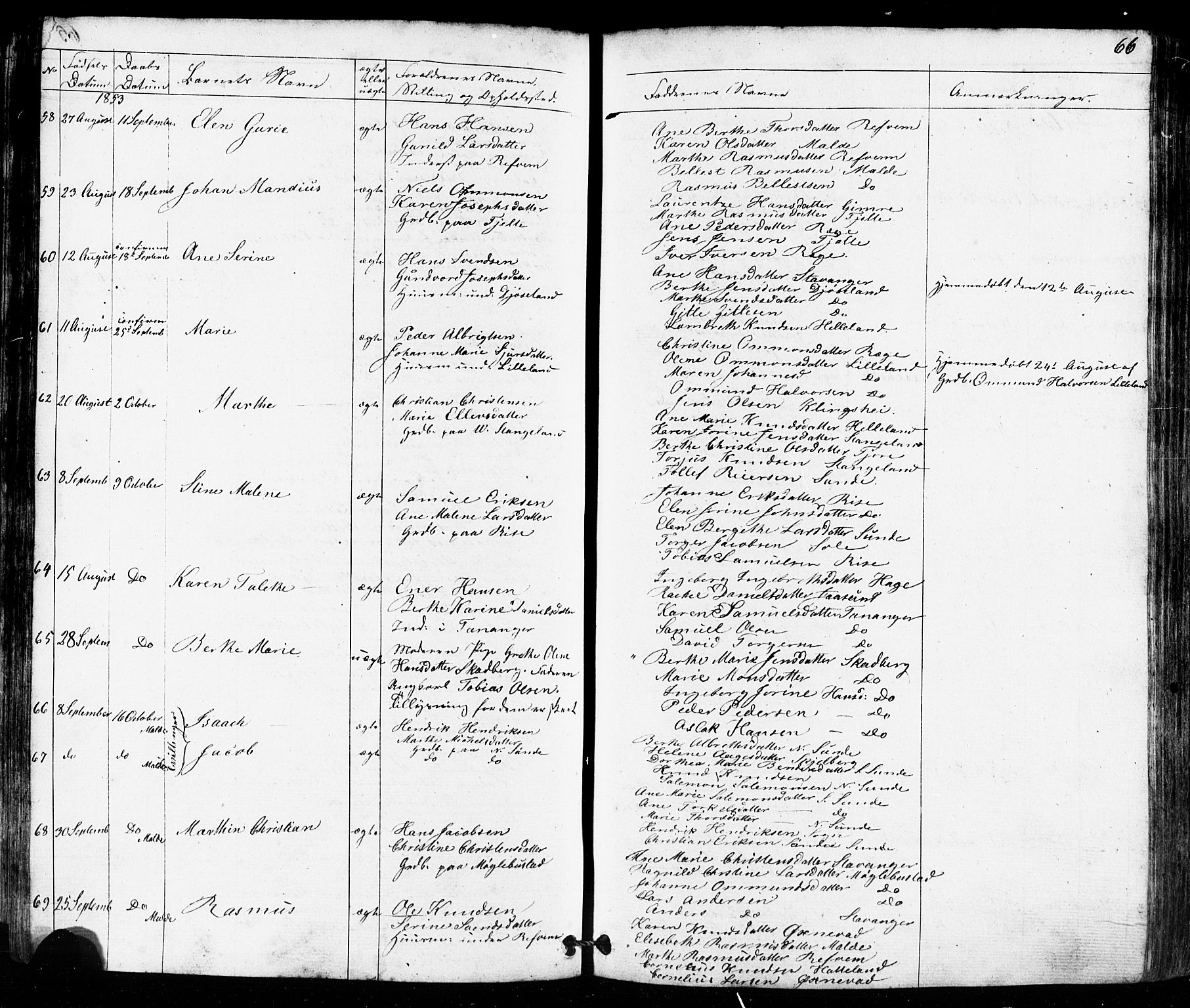 Håland sokneprestkontor, AV/SAST-A-101802/001/30BB/L0002: Klokkerbok nr. B 2, 1845-1872, s. 66