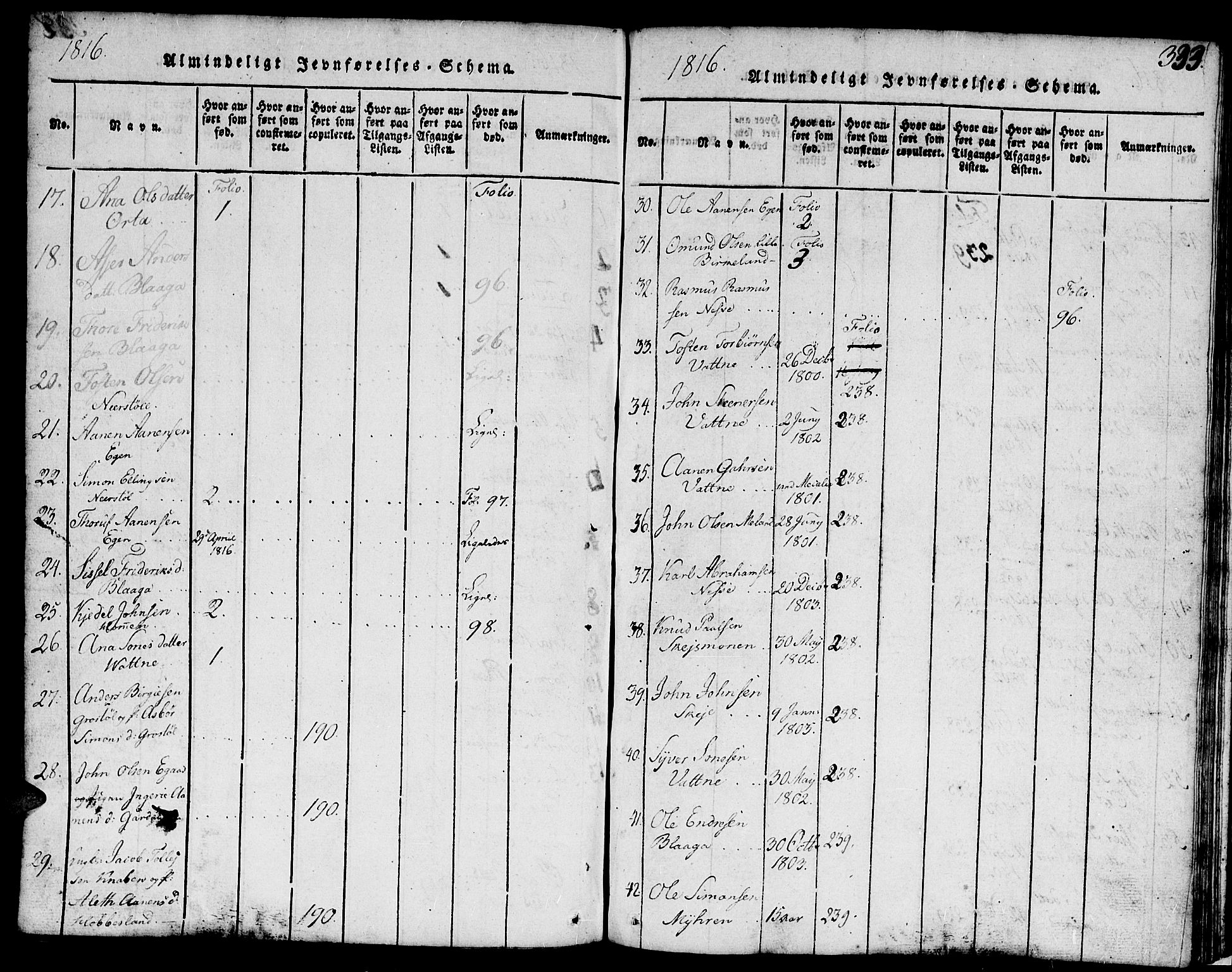 Hægebostad sokneprestkontor, AV/SAK-1111-0024/F/Fb/Fbb/L0001: Klokkerbok nr. B 1, 1816-1850, s. 333