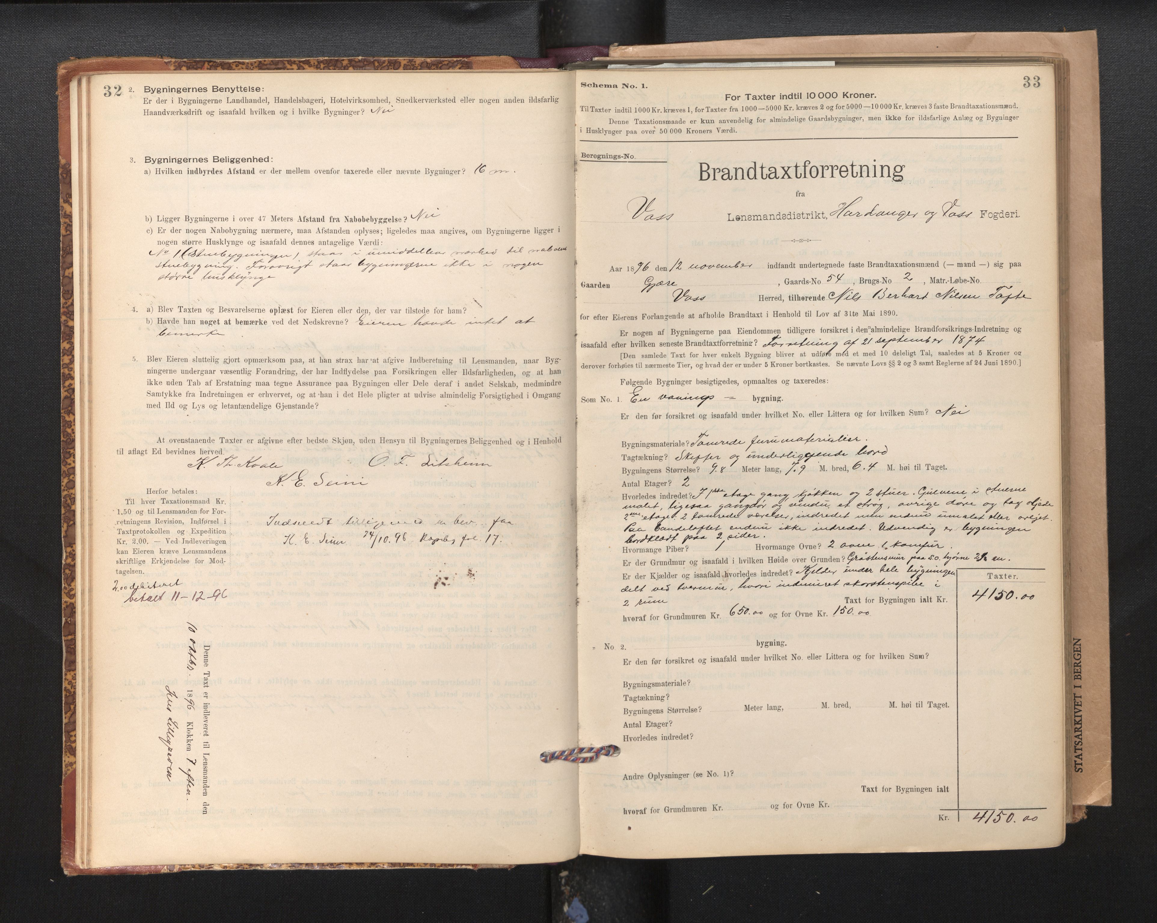 Lensmannen i Voss, SAB/A-35801/0012/L0008: Branntakstprotokoll, skjematakst, 1895-1945, s. 32-33