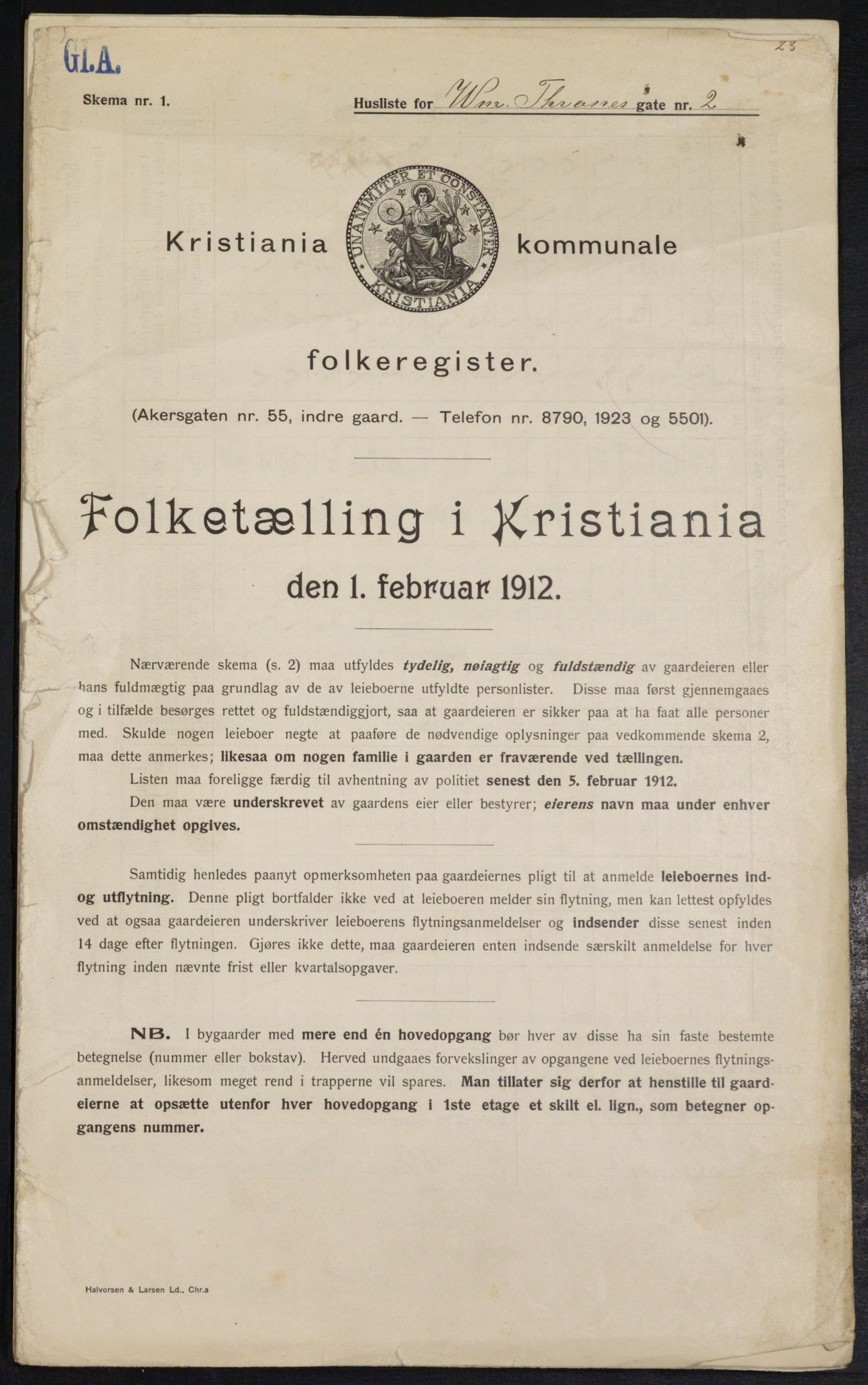 OBA, Kommunal folketelling 1.2.1912 for Kristiania, 1912, s. 126202