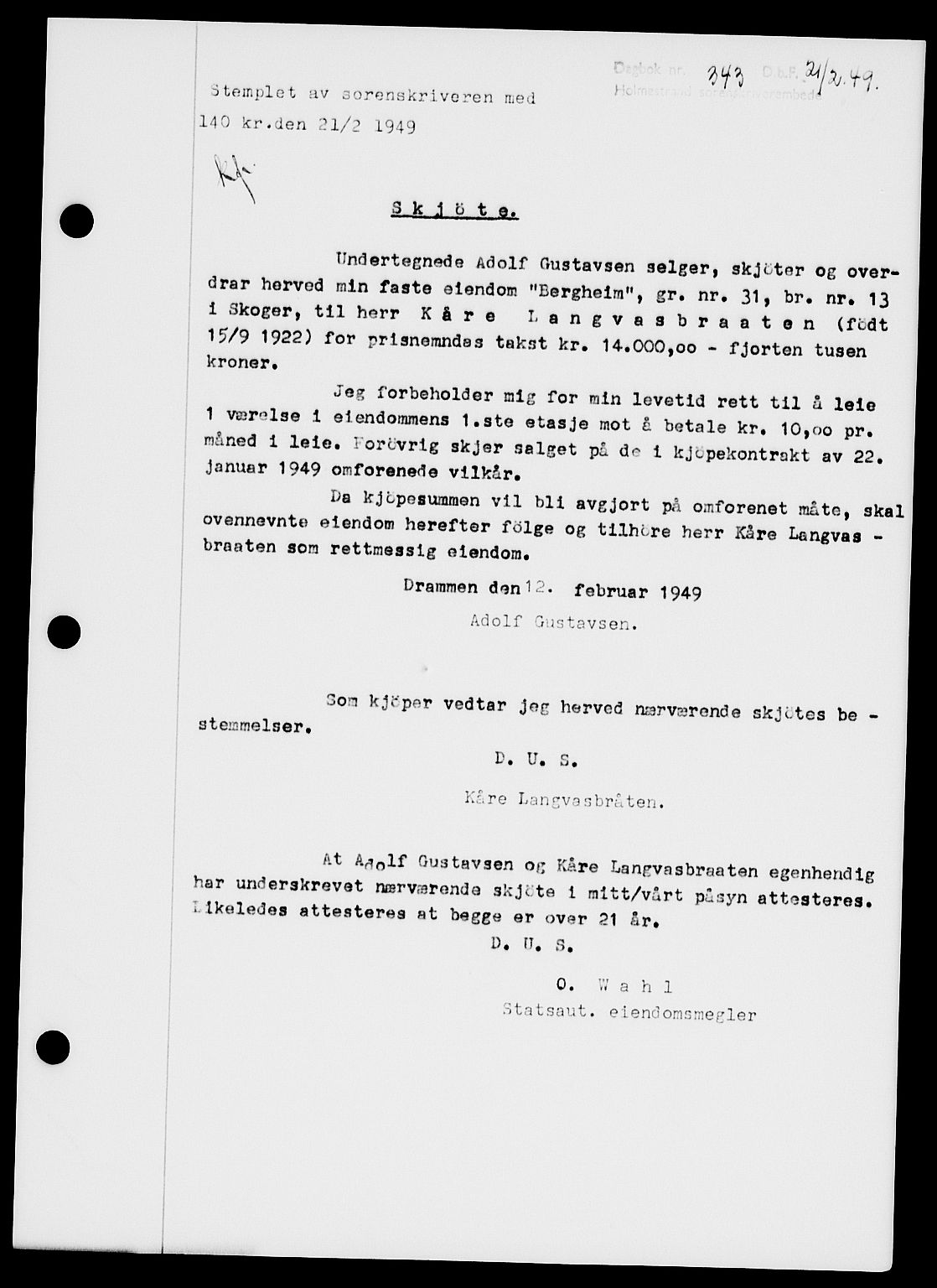 Holmestrand sorenskriveri, SAKO/A-67/G/Ga/Gaa/L0065: Pantebok nr. A-65, 1948-1949, Dagboknr: 343/1949