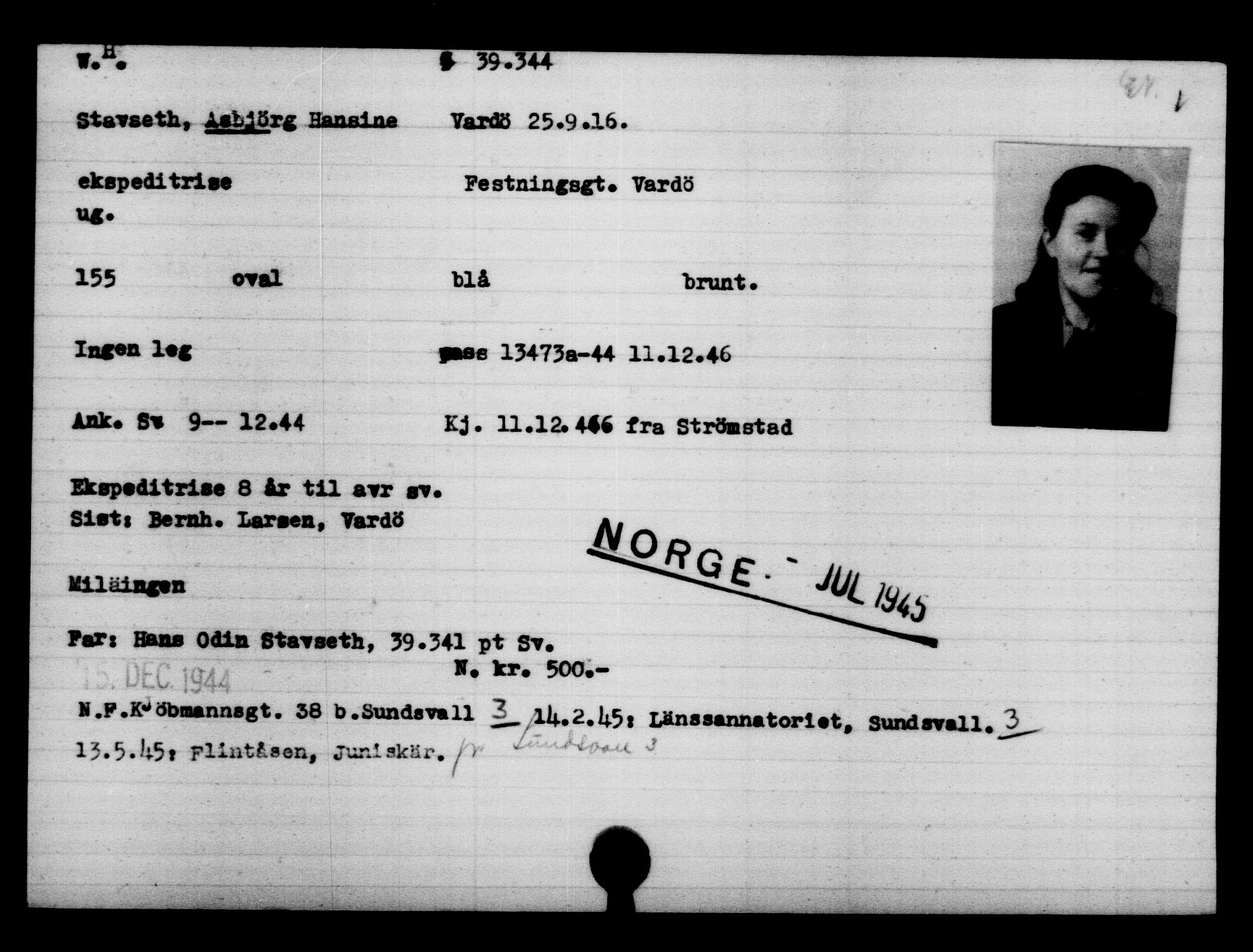 Utenriksstasjonene, Legasjonen i Stockholm, Flyktningkontoret, AV/RA-S-6753/V/Va/L0015: Kjesäterkartoteket, flyktninger med registreringsnr. 37800-40770, 1940-1945, s. 1586