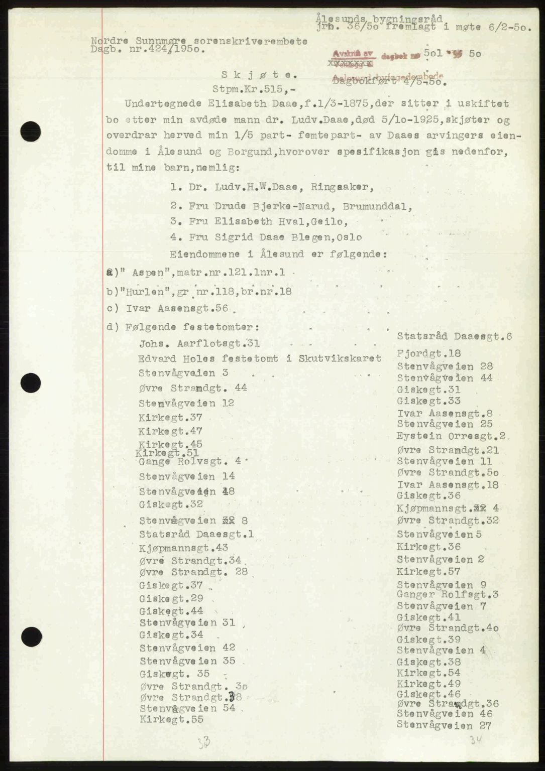 Ålesund byfogd, AV/SAT-A-4384: Pantebok nr. 37A (2), 1949-1950, Dagboknr: 501/1950