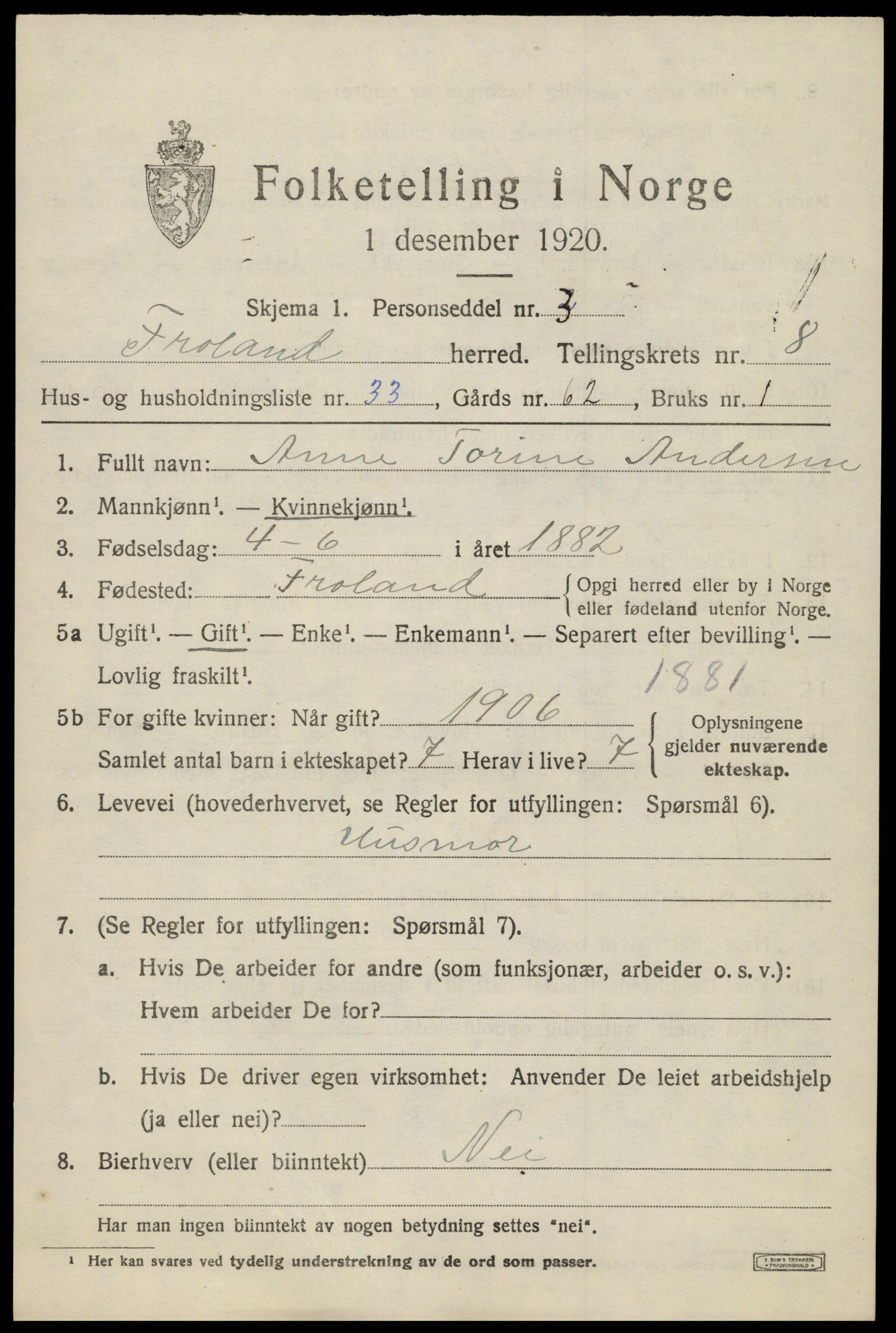 SAK, Folketelling 1920 for 0919 Froland herred, 1920, s. 4893