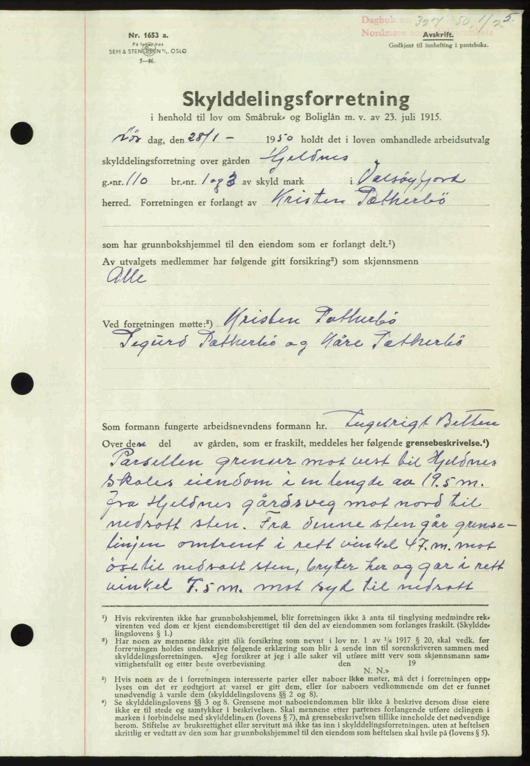 Nordmøre sorenskriveri, SAT/A-4132/1/2/2Ca: Pantebok nr. A114, 1950-1950, Dagboknr: 327/1950
