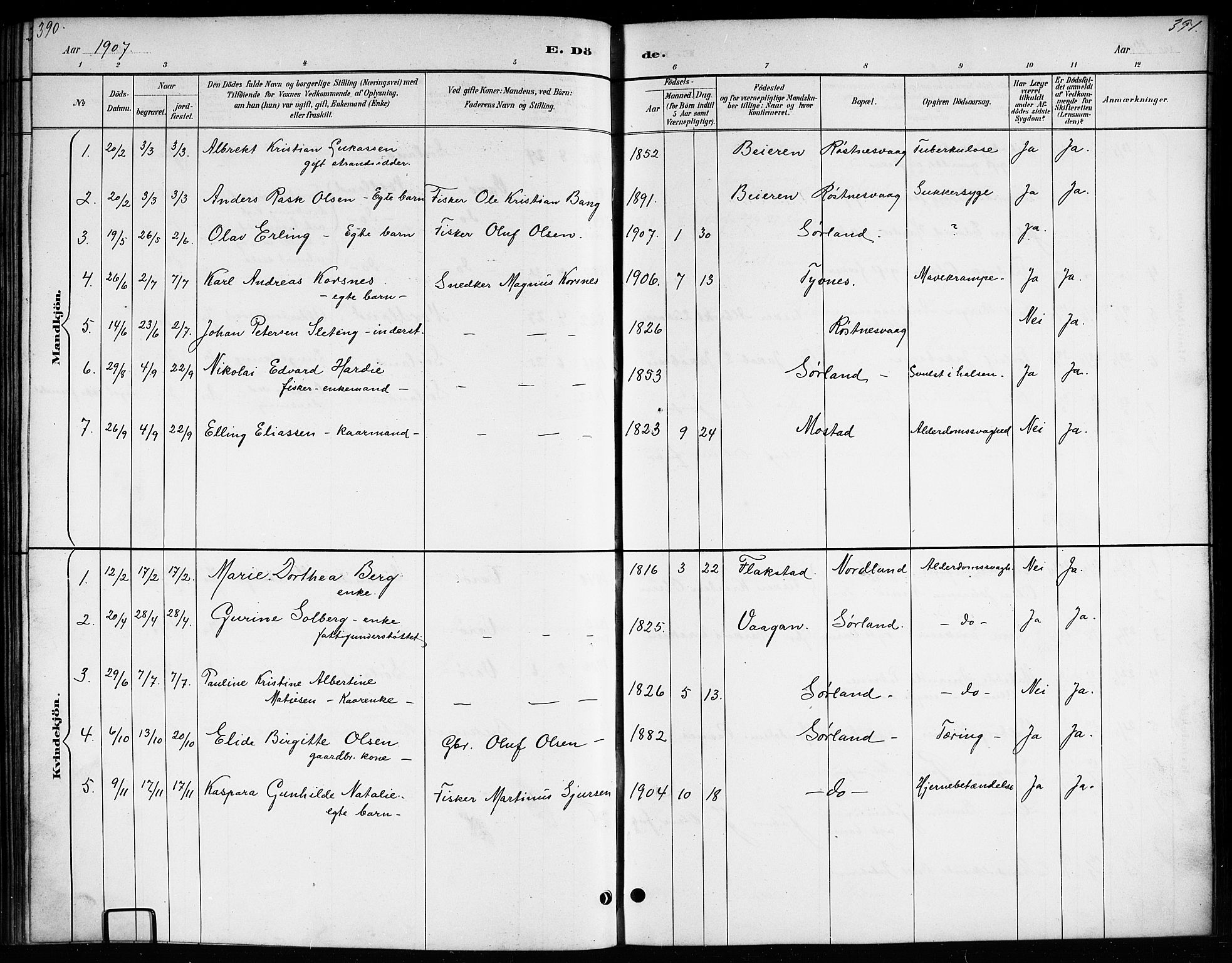 Ministerialprotokoller, klokkerbøker og fødselsregistre - Nordland, AV/SAT-A-1459/807/L0123: Klokkerbok nr. 807C01, 1884-1910, s. 390-391