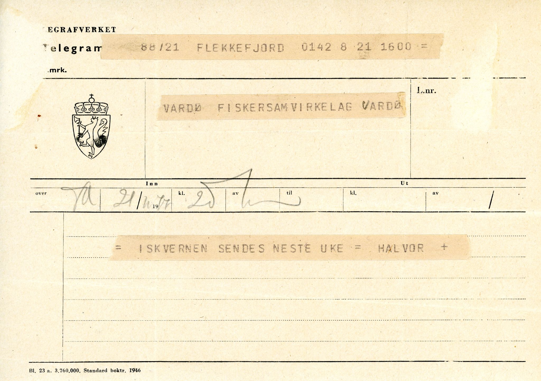 Vardø Fiskersamvirkelag, VAMU/A-0037/D/Da/L0005: Korrespondanse Ma-Re, 1947-1950