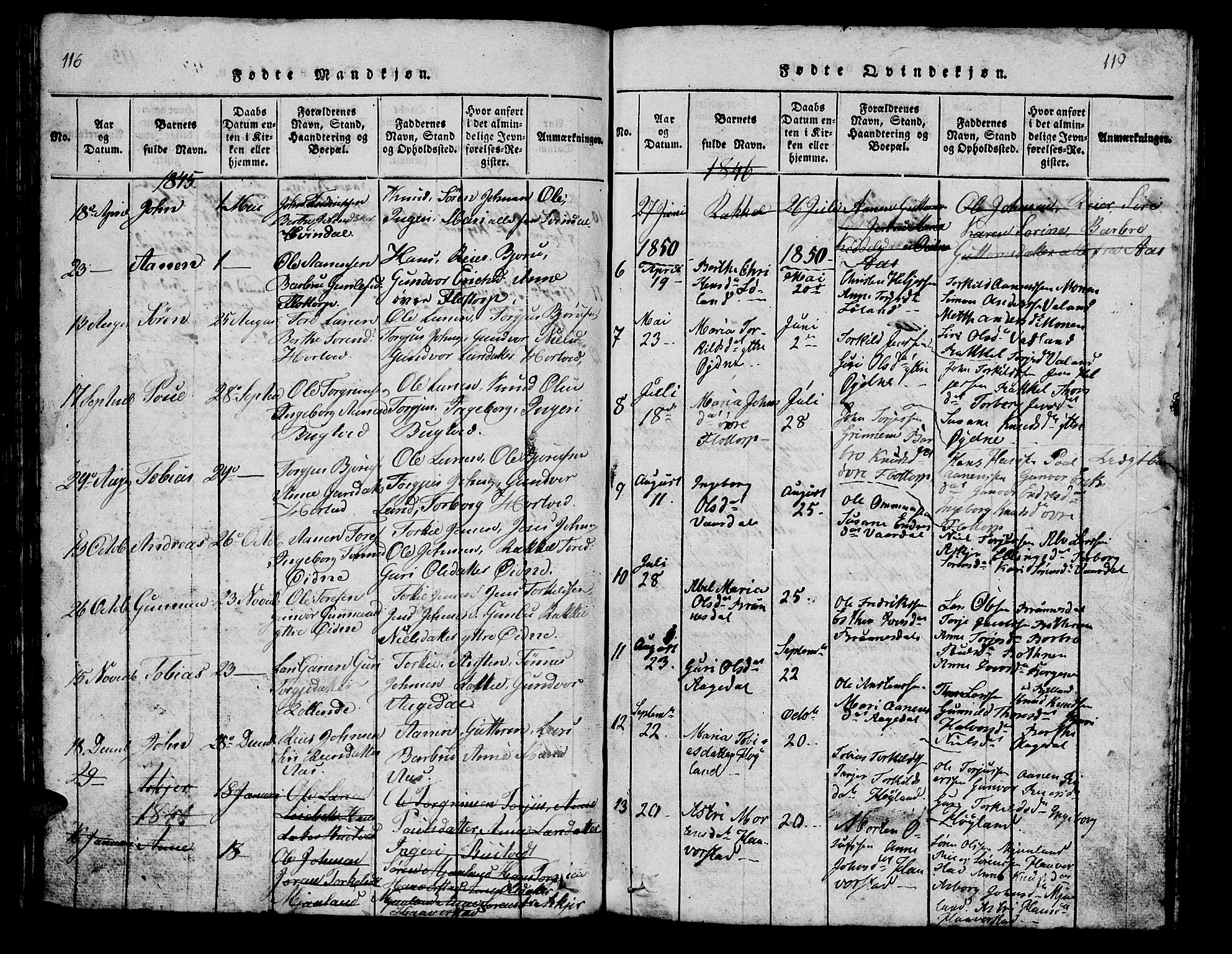 Bjelland sokneprestkontor, AV/SAK-1111-0005/F/Fb/Fbc/L0001: Klokkerbok nr. B 1, 1815-1870, s. 116-117