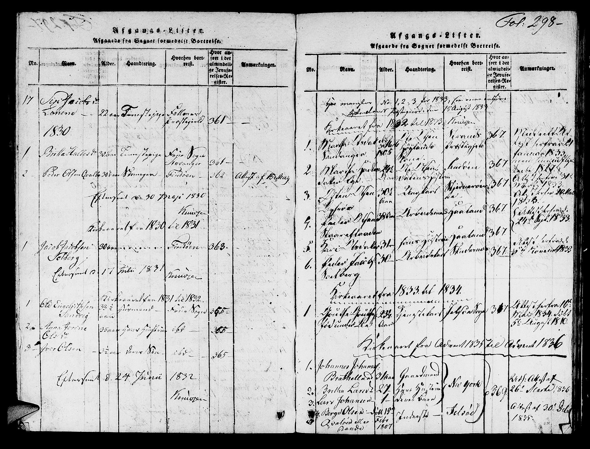 Hjelmeland sokneprestkontor, SAST/A-101843/01/V/L0003: Klokkerbok nr. B 3, 1816-1841, s. 298