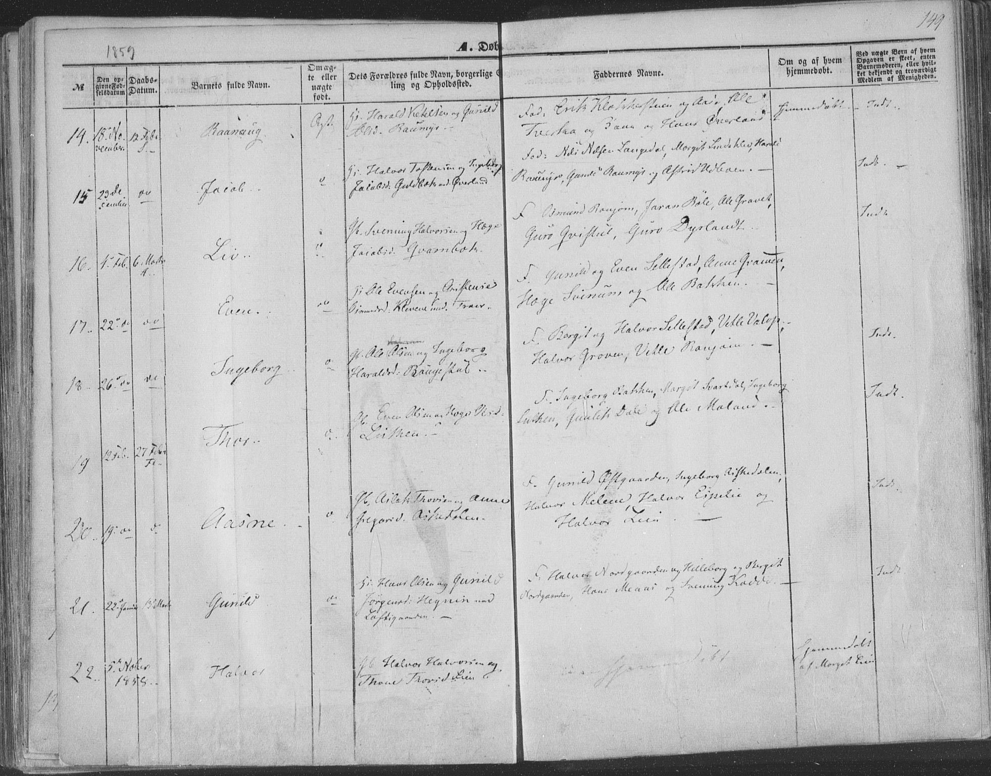 Seljord kirkebøker, AV/SAKO-A-20/F/Fa/L012a: Ministerialbok nr. I 12A, 1850-1865, s. 149