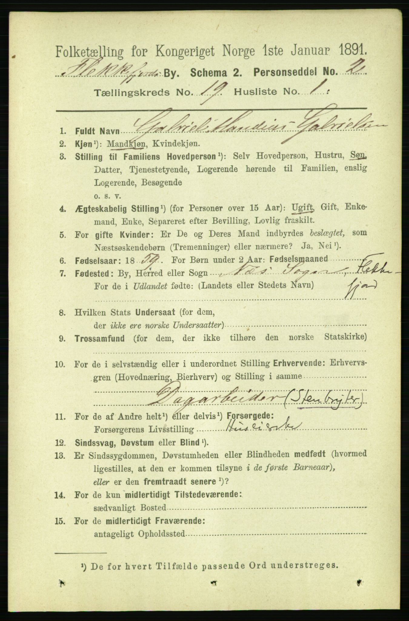 RA, Folketelling 1891 for 1004 Flekkefjord kjøpstad, 1891, s. 2320