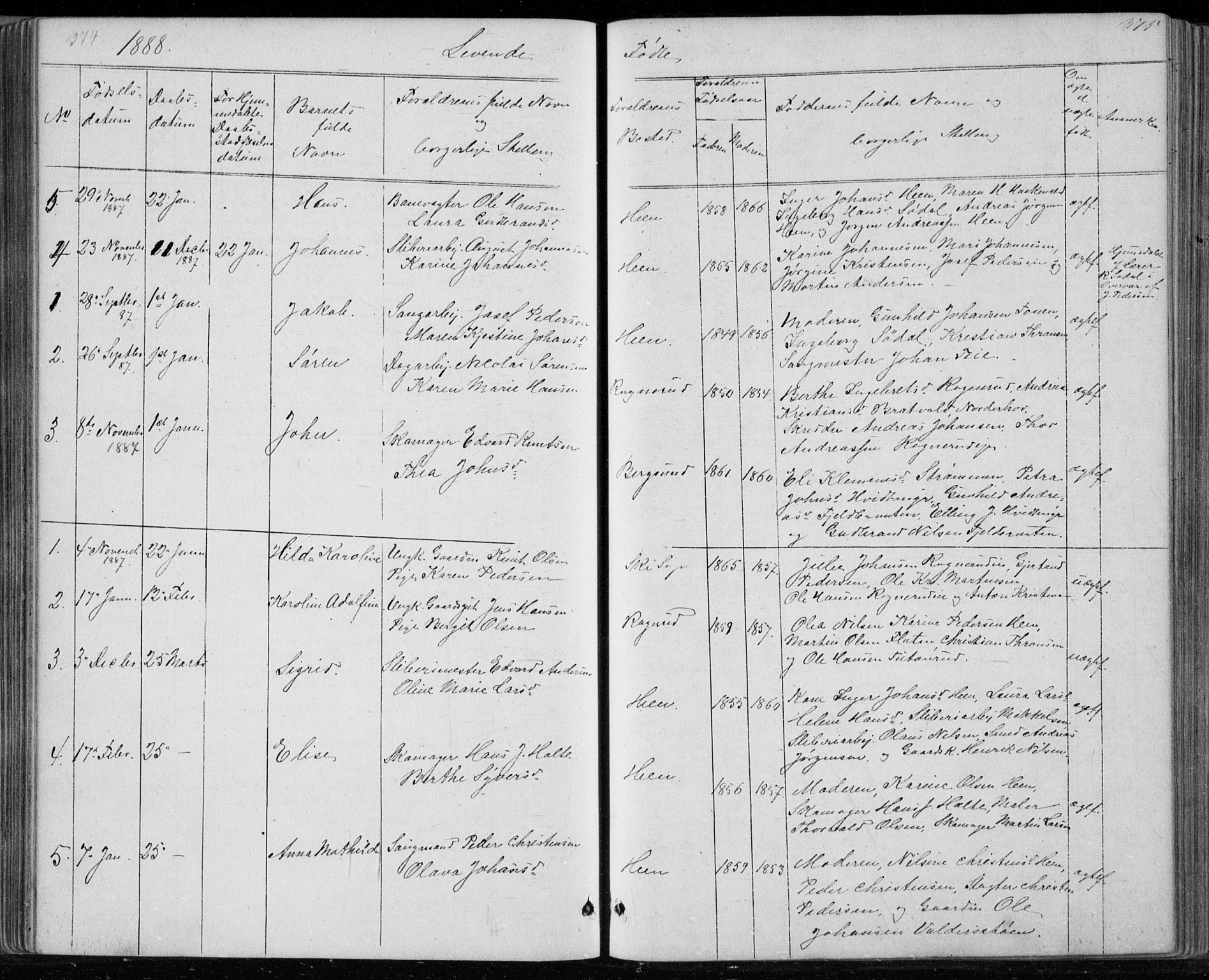 Ådal kirkebøker, AV/SAKO-A-248/G/Gc/L0001: Klokkerbok nr. III 1, 1862-1898, s. 374-375