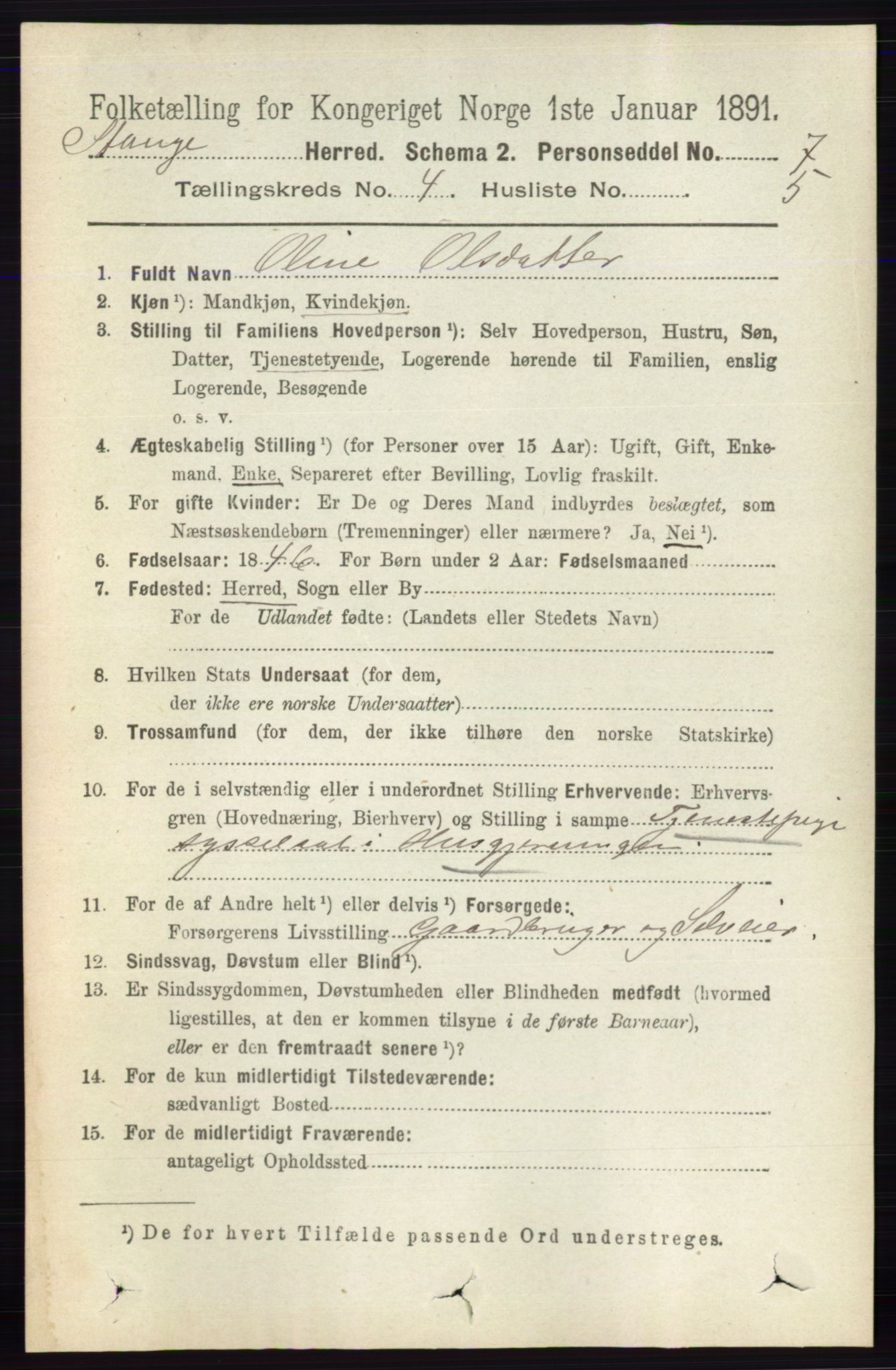 RA, Folketelling 1891 for 0417 Stange herred, 1891, s. 2374