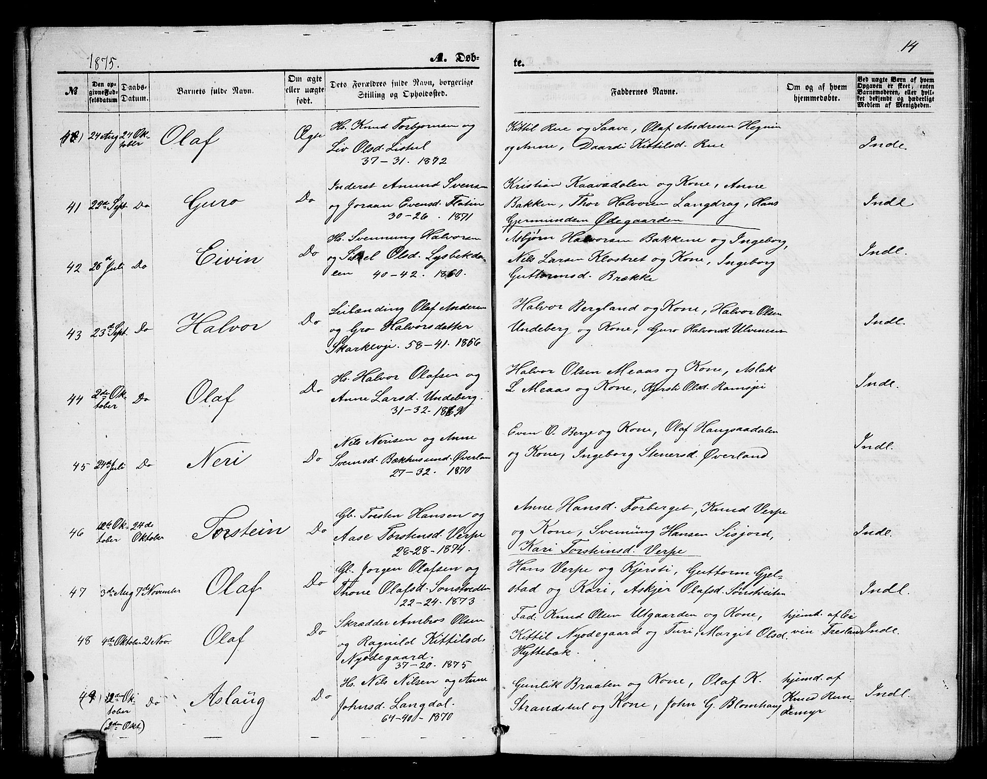 Seljord kirkebøker, AV/SAKO-A-20/G/Ga/L0004: Klokkerbok nr. I 4, 1873-1886, s. 14