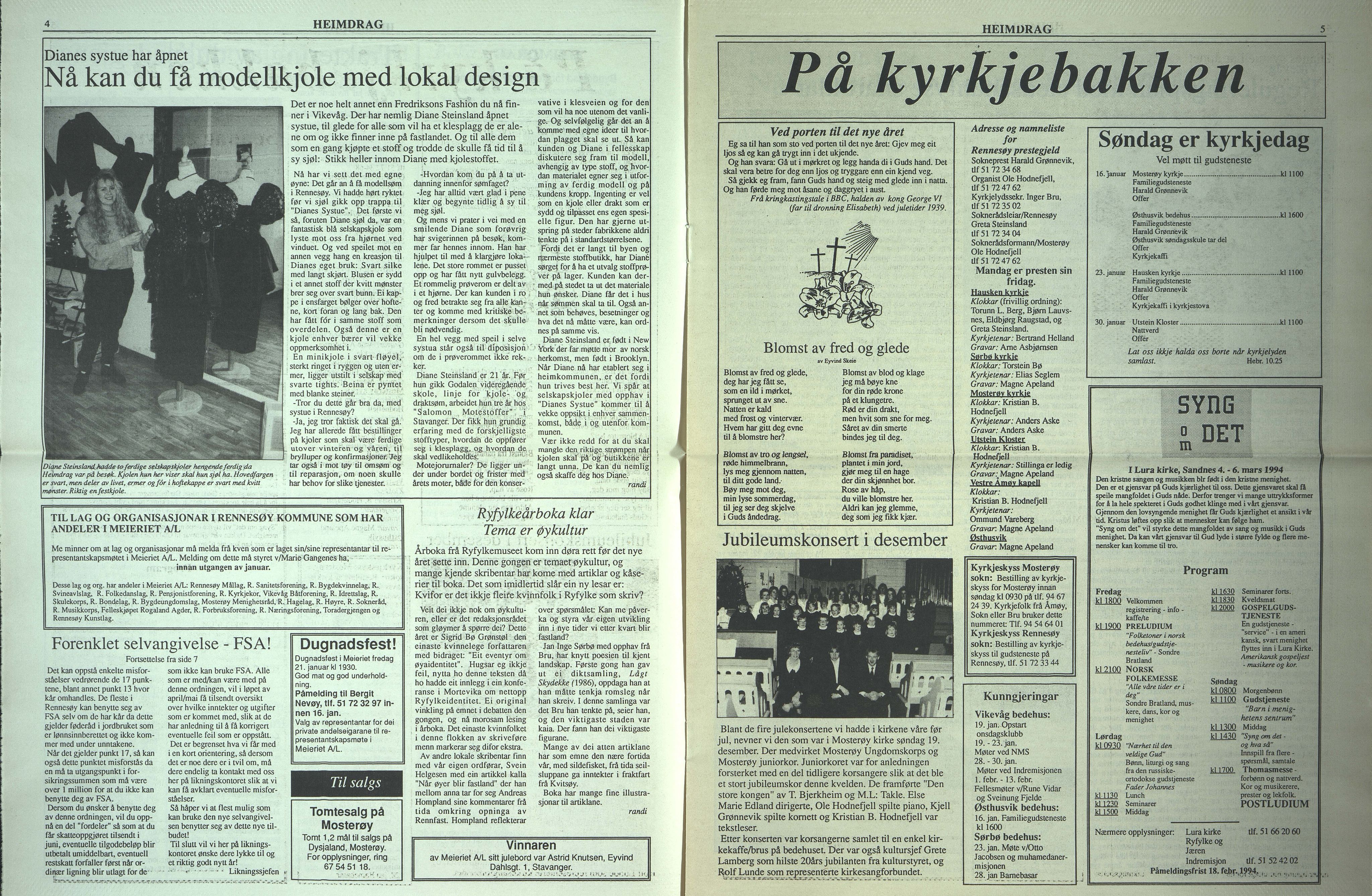 Rennesøy kommune. Heimdrag, lokalavis, BYST/A-0750/X/Xa/L0016: Heimdrag 1994, 1994