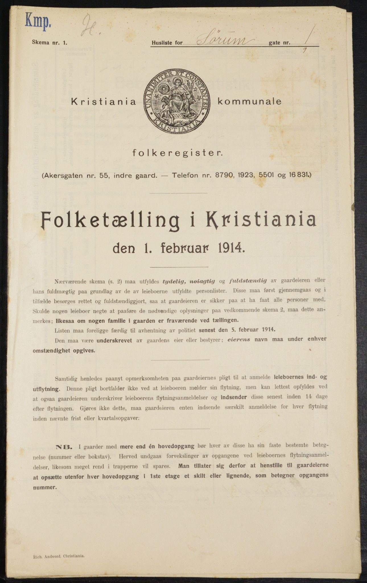 OBA, Kommunal folketelling 1.2.1914 for Kristiania, 1914, s. 107596