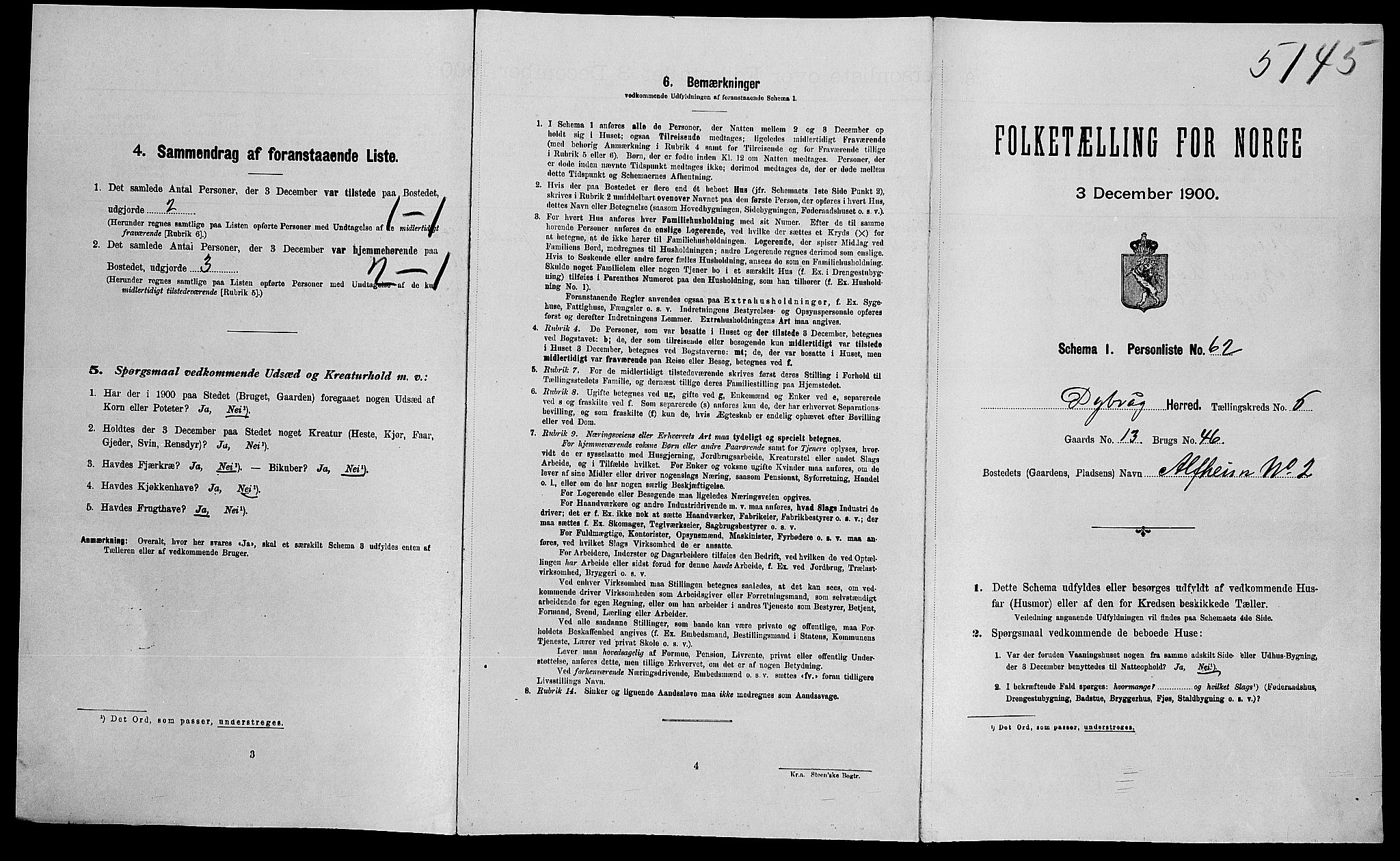 SAK, Folketelling 1900 for 0915 Dypvåg herred, 1900, s. 720