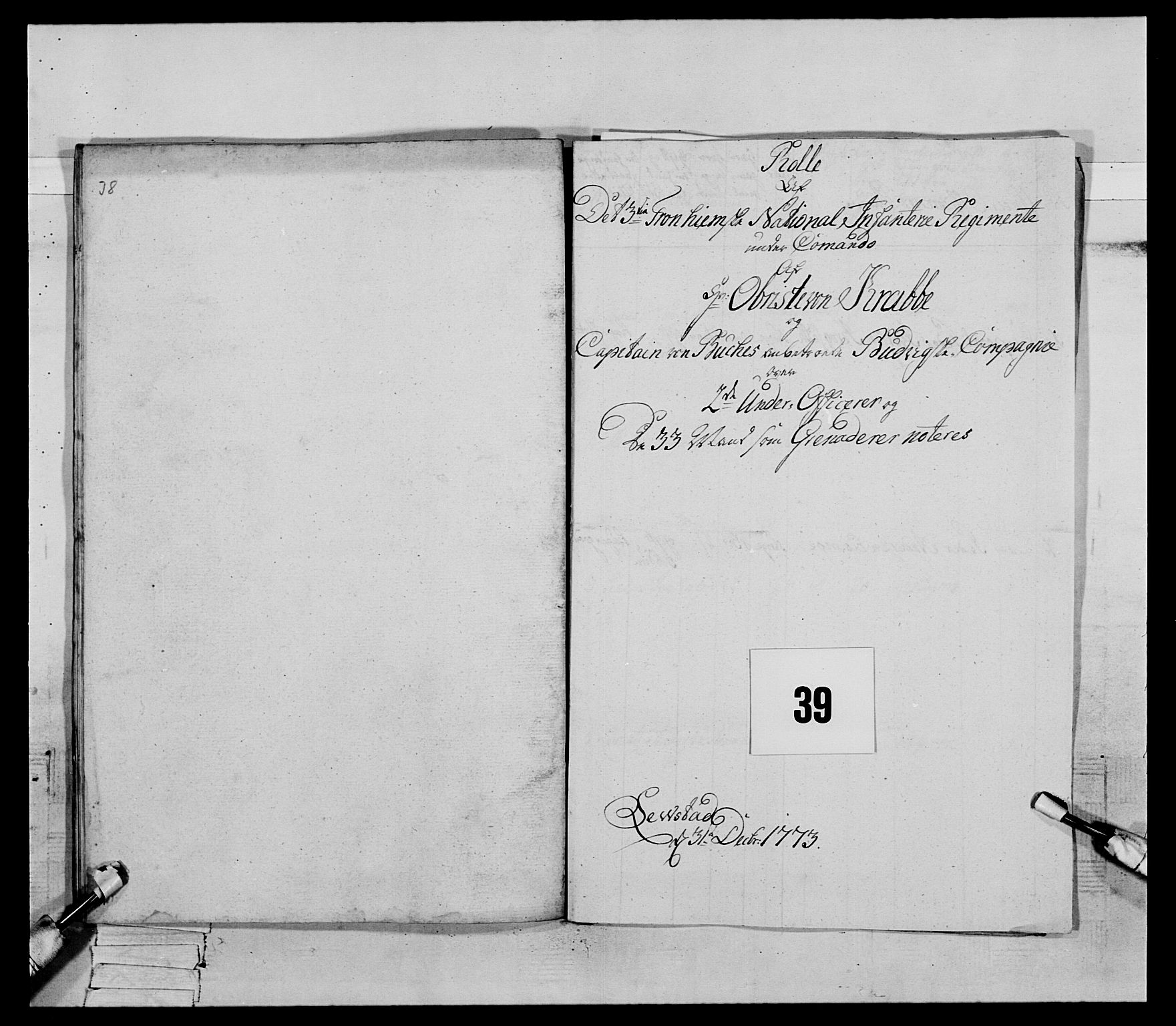 Generalitets- og kommissariatskollegiet, Det kongelige norske kommissariatskollegium, AV/RA-EA-5420/E/Eh/L0085: 3. Trondheimske nasjonale infanteriregiment, 1773-1775, s. 234