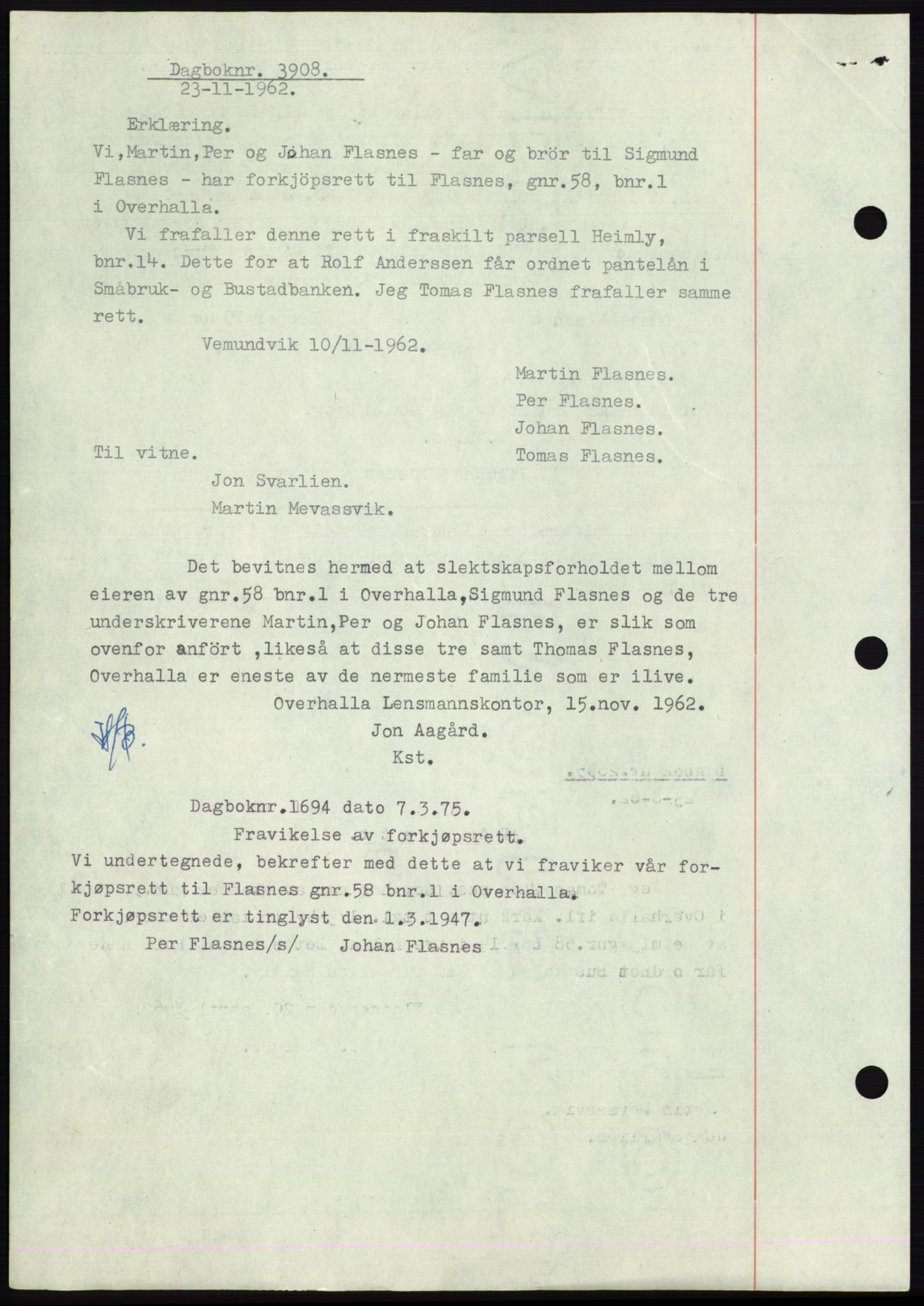 Namdal sorenskriveri, SAT/A-4133/1/2/2C: Pantebok nr. -, 1946-1947, Dagboknr: 1694/1947