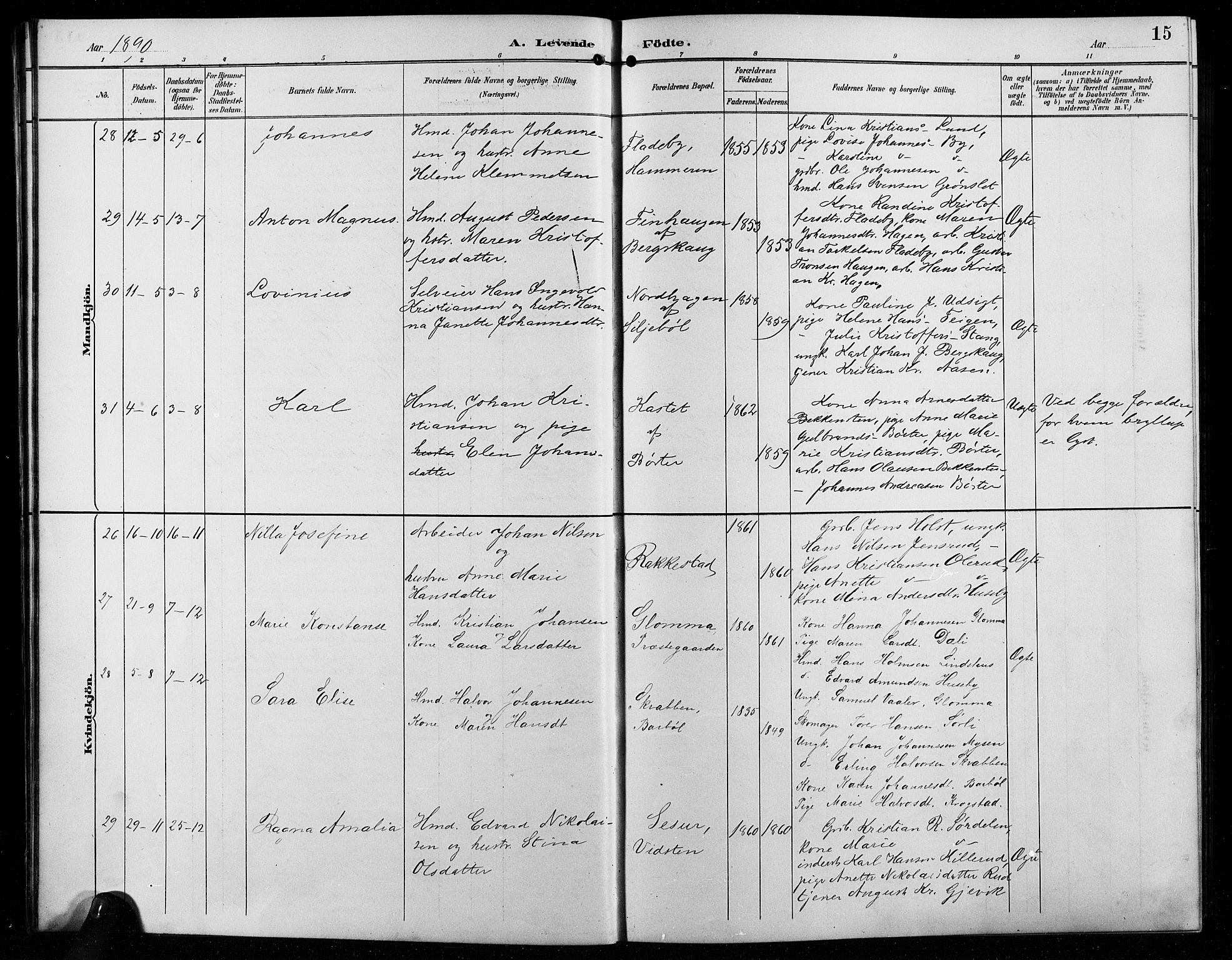 Enebakk prestekontor Kirkebøker, AV/SAO-A-10171c/G/Ga/L0006: Klokkerbok nr. I 6, 1889-1911, s. 15