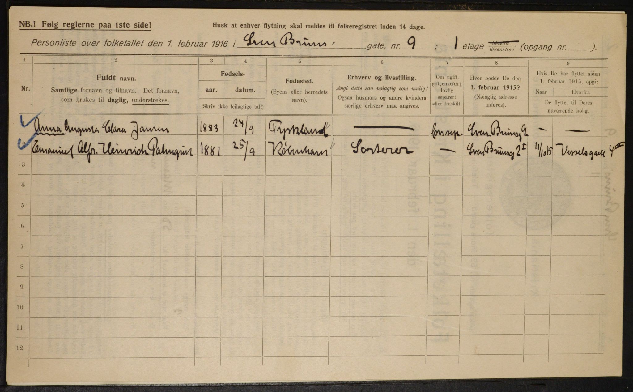 OBA, Kommunal folketelling 1.2.1916 for Kristiania, 1916, s. 107785