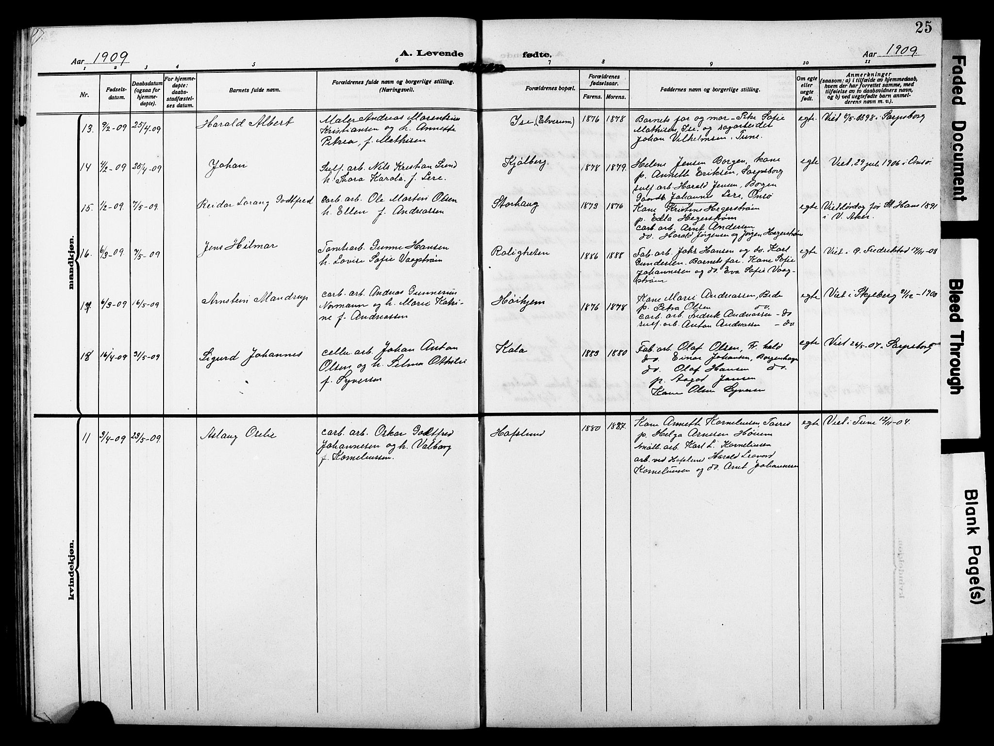Skjeberg prestekontor Kirkebøker, AV/SAO-A-10923/G/Gd/L0001: Klokkerbok nr. IV 1, 1907-1917, s. 25