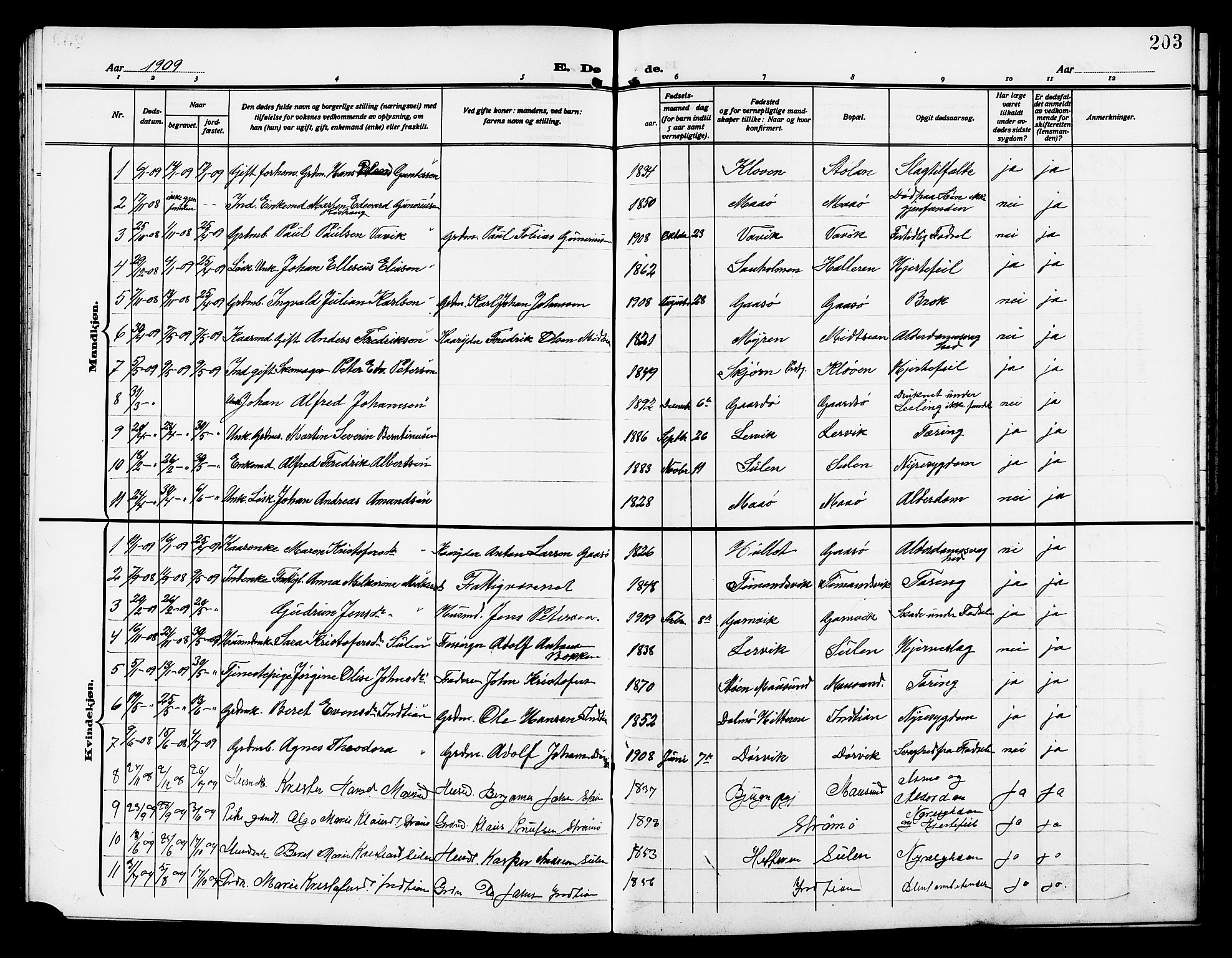 Ministerialprotokoller, klokkerbøker og fødselsregistre - Sør-Trøndelag, AV/SAT-A-1456/640/L0588: Klokkerbok nr. 640C05, 1909-1922, s. 203