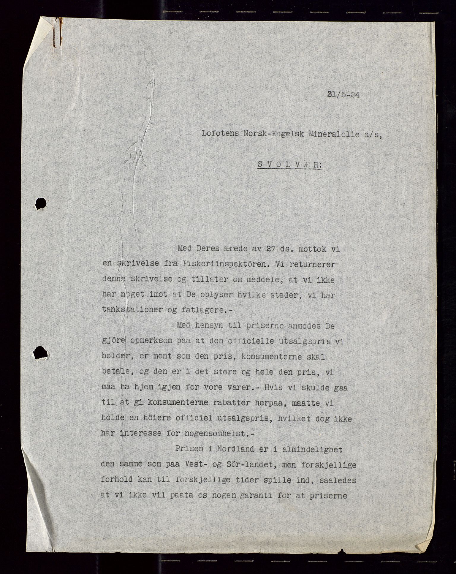 Pa 1521 - A/S Norske Shell, SAST/A-101915/E/Ea/Eaa/L0012: Sjefskorrespondanse, 1924, s. 231