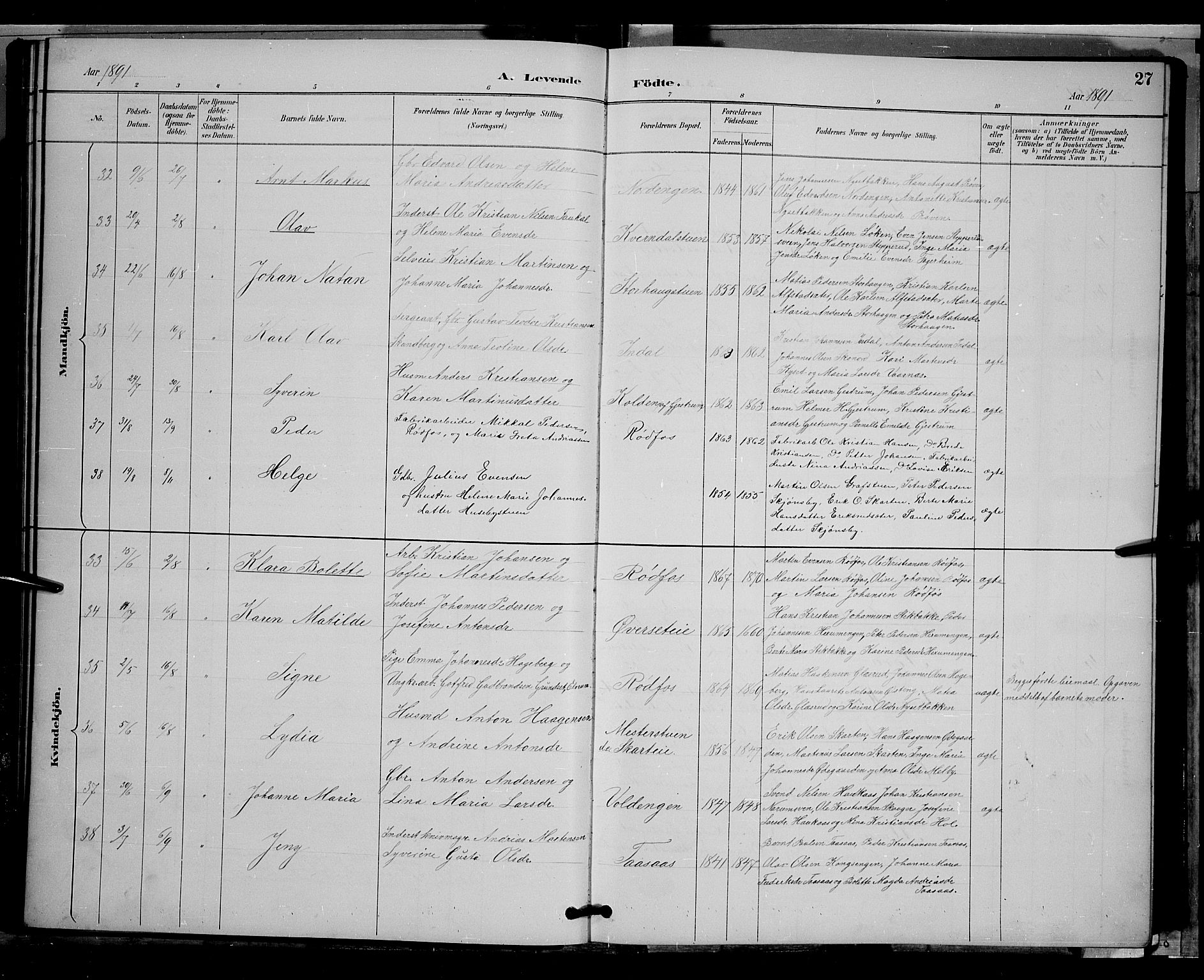 Vestre Toten prestekontor, AV/SAH-PREST-108/H/Ha/Hab/L0009: Klokkerbok nr. 9, 1888-1900, s. 27