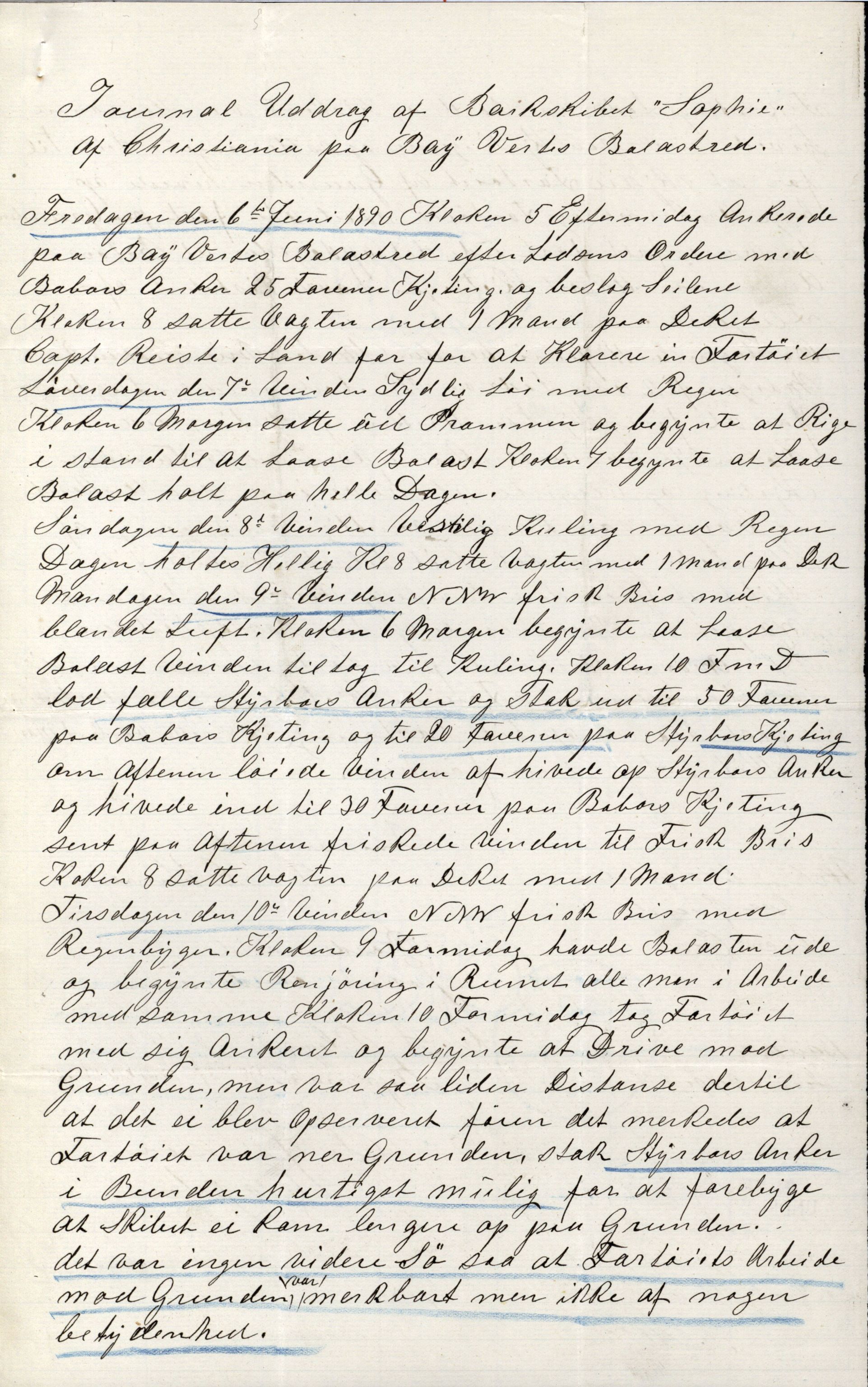 Pa 63 - Østlandske skibsassuranceforening, VEMU/A-1079/G/Ga/L0026/0006: Havaridokumenter / Isbaaden, Sophie & Nicoline, Sophie, Kommandor, Svend Foyn, 1890, s. 9