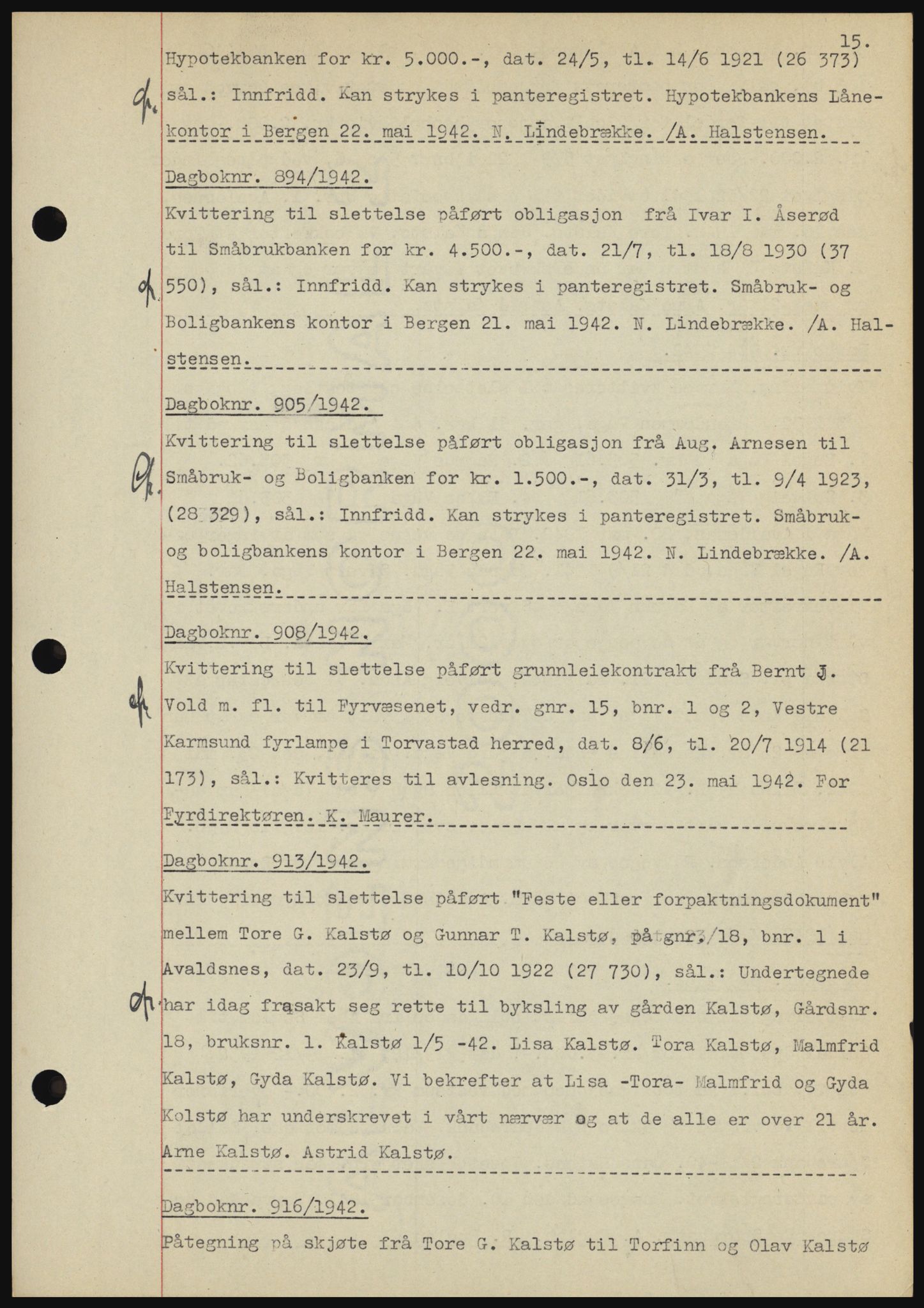 Karmsund sorenskriveri, SAST/A-100311/01/II/IIBBE/L0008: Pantebok nr. B 54, 1942-1943, Dagboknr: 894/1942