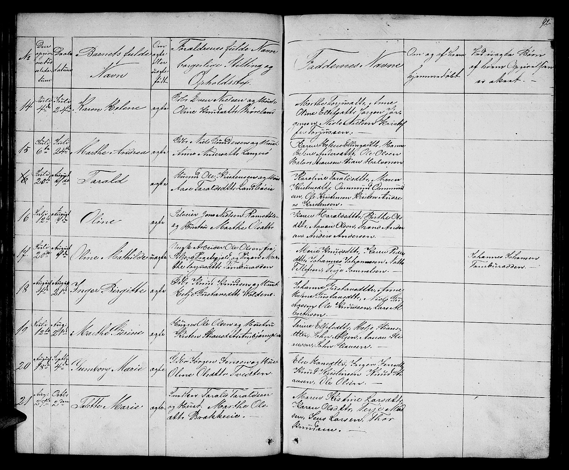 Austre Moland sokneprestkontor, AV/SAK-1111-0001/F/Fb/Fba/L0001: Klokkerbok nr. B 1, 1842-1868, s. 92