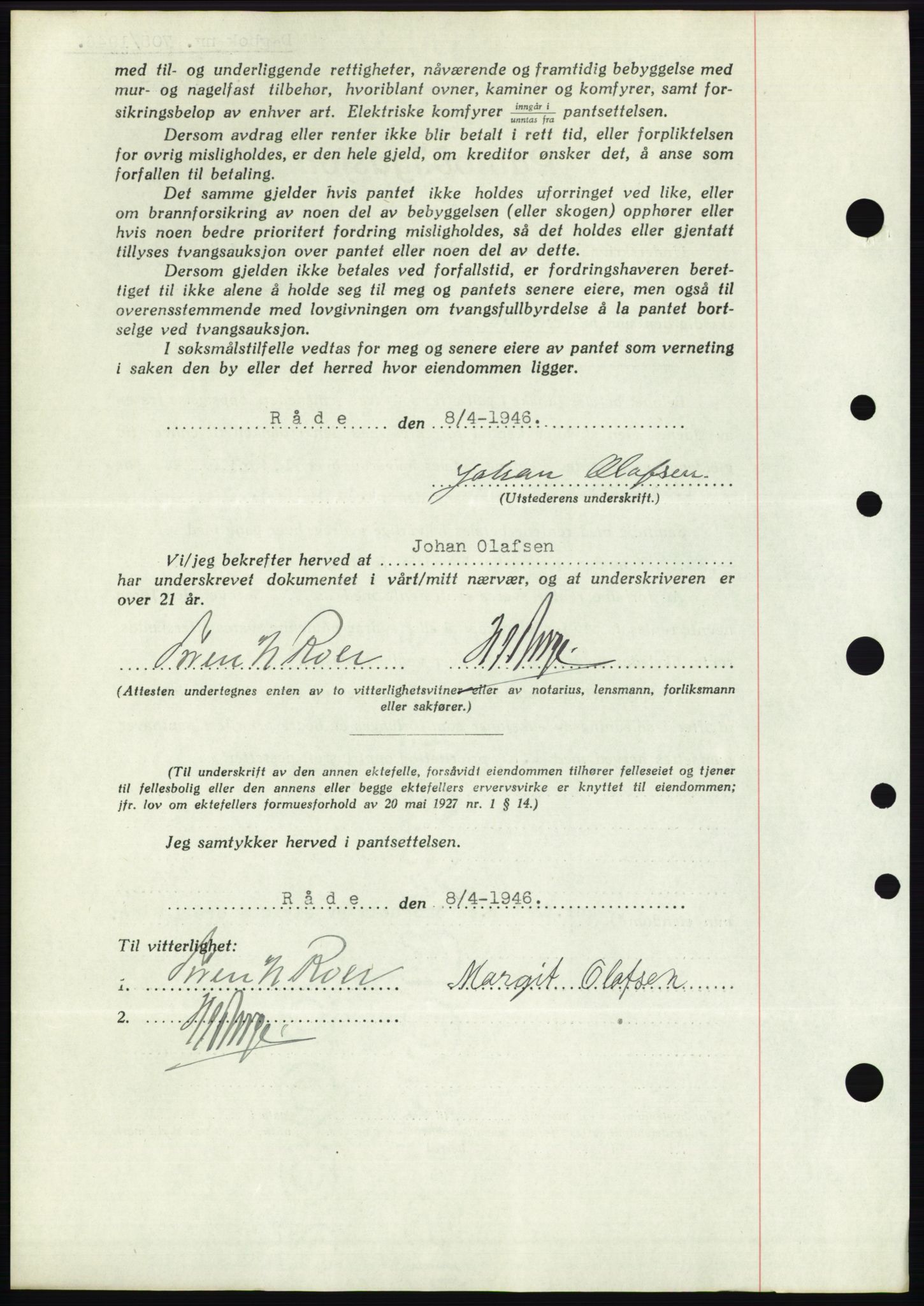 Moss sorenskriveri, AV/SAO-A-10168: Pantebok nr. B15, 1946-1946, Dagboknr: 705/1946