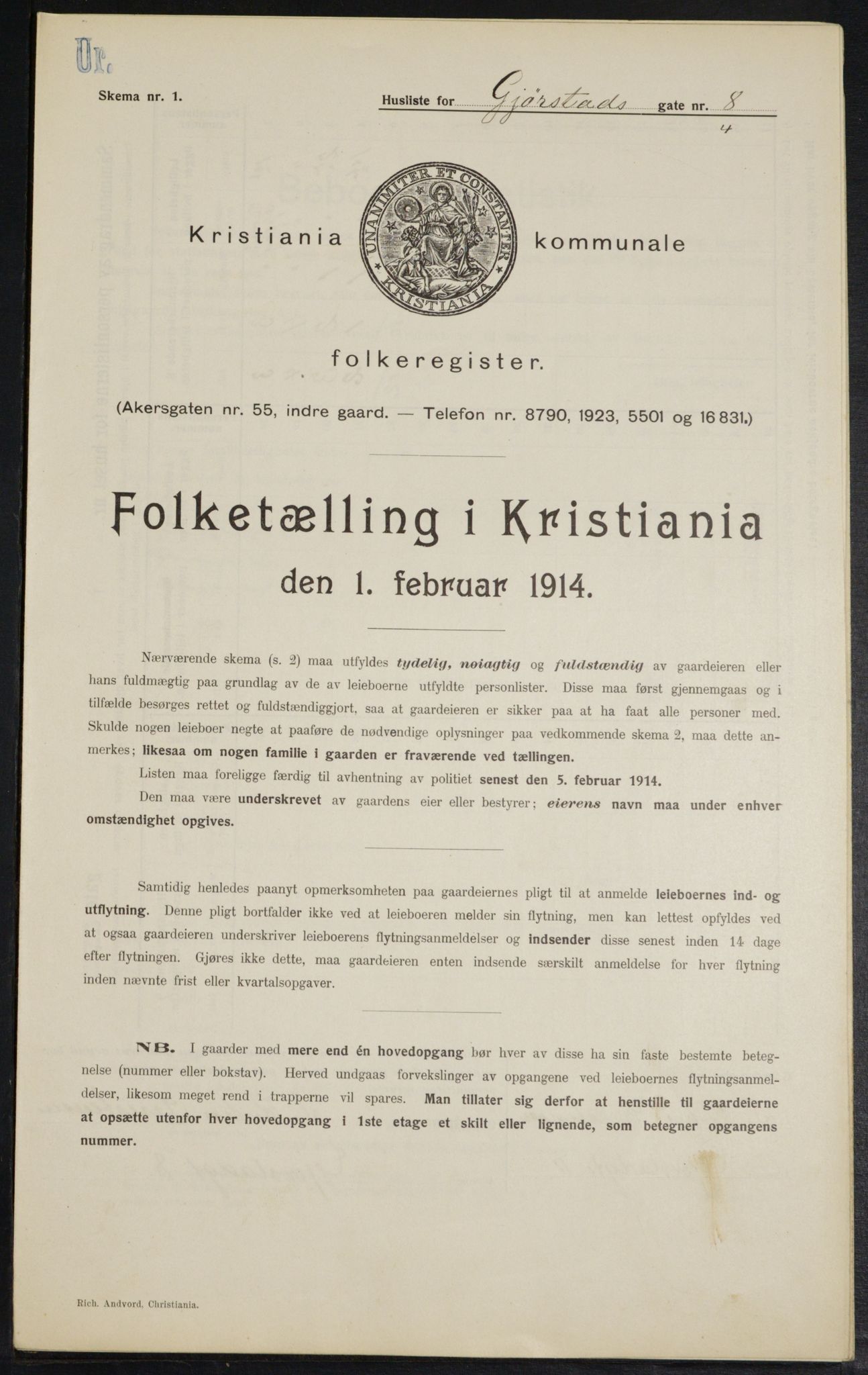 OBA, Kommunal folketelling 1.2.1914 for Kristiania, 1914, s. 29485