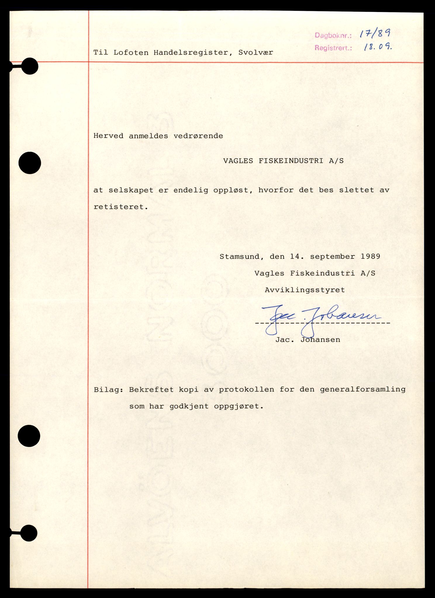 Lofoten sorenskriveri, AV/SAT-A-0017/2/J/Jd/Jdb/L0005: Bilag, T-Å, 1944-1990, s. 5