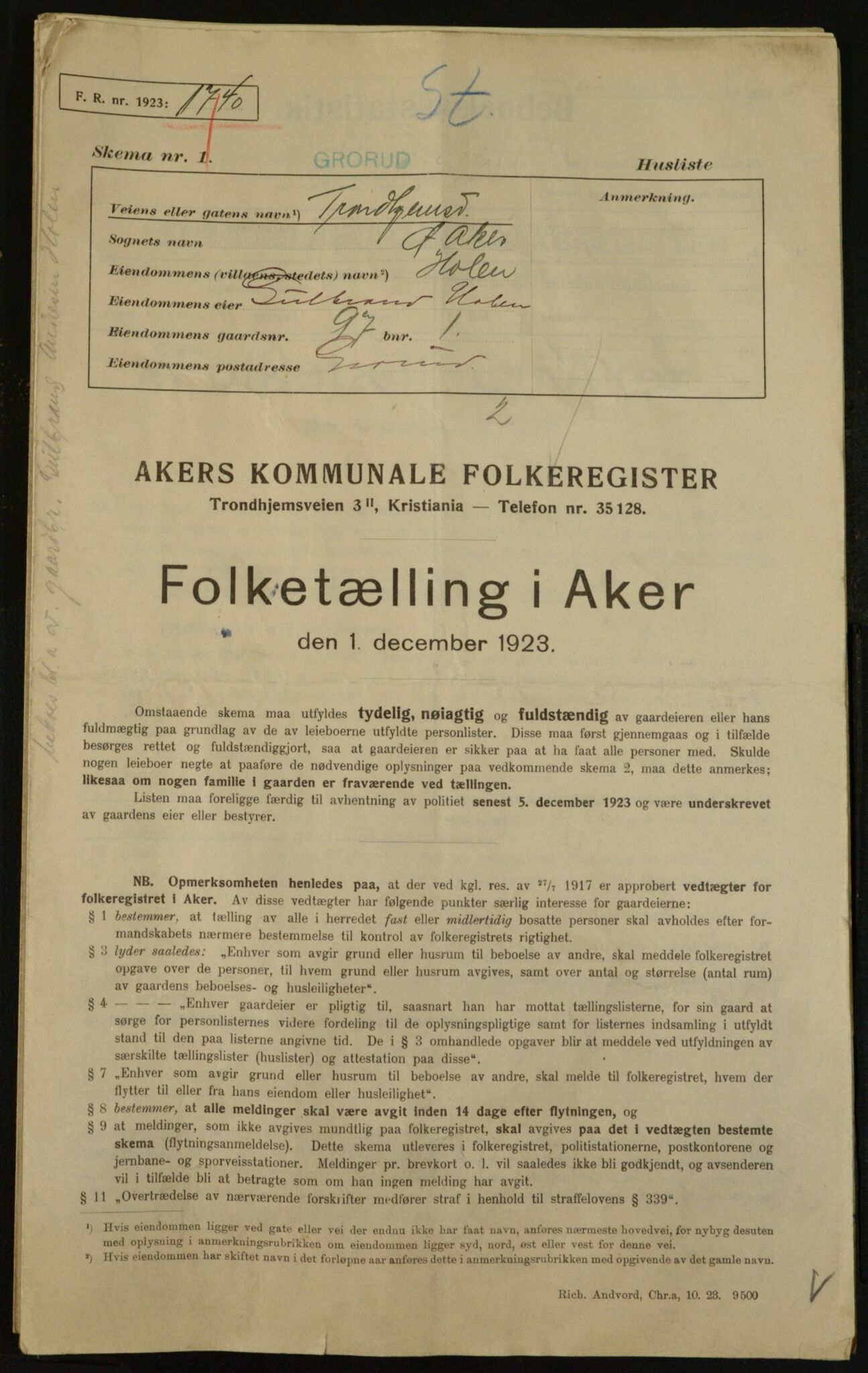 , Kommunal folketelling 1.12.1923 for Aker, 1923, s. 33555