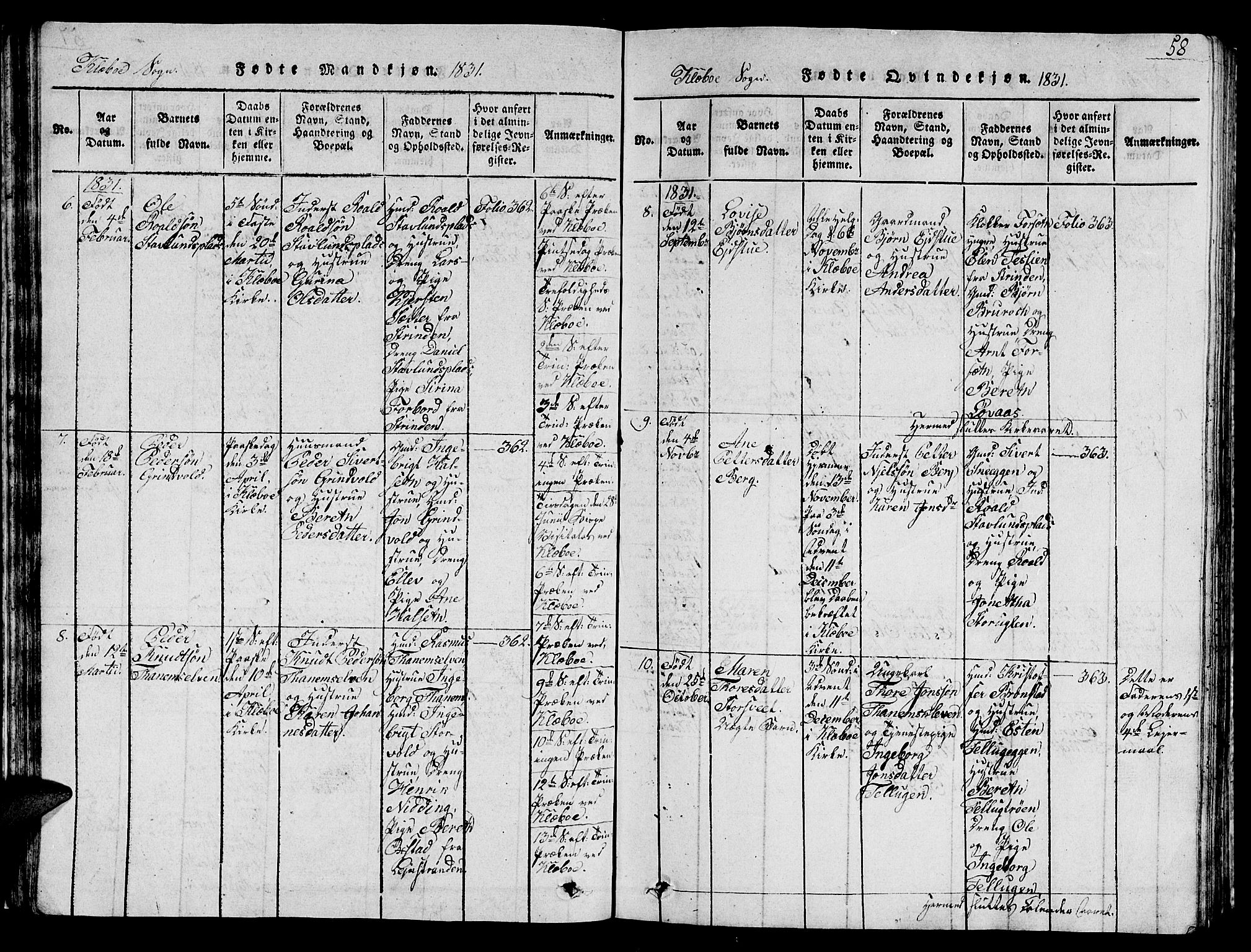 Ministerialprotokoller, klokkerbøker og fødselsregistre - Sør-Trøndelag, AV/SAT-A-1456/618/L0450: Klokkerbok nr. 618C01, 1816-1865, s. 58