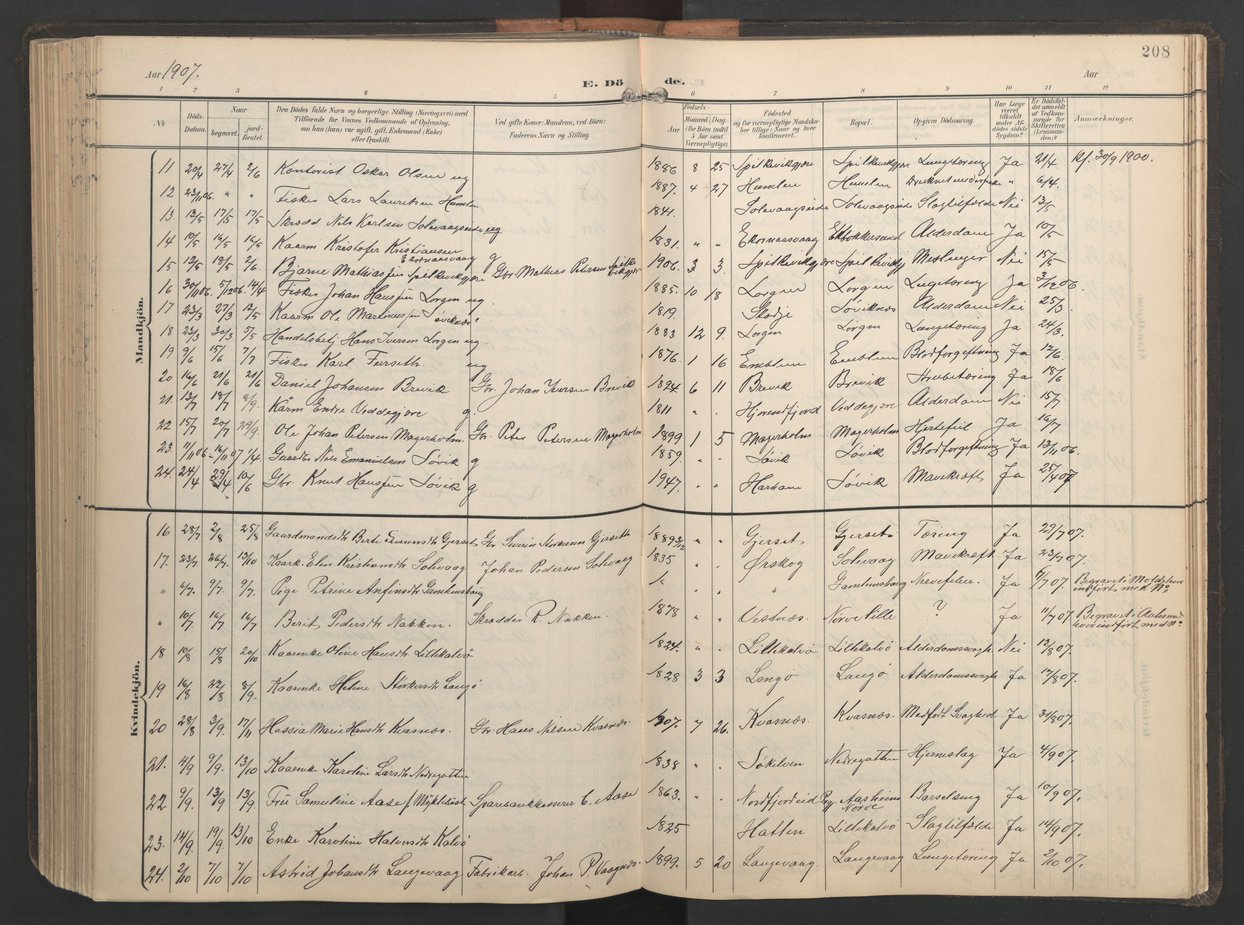 Ministerialprotokoller, klokkerbøker og fødselsregistre - Møre og Romsdal, AV/SAT-A-1454/528/L0433: Klokkerbok nr. 528C14, 1899-1922, s. 208