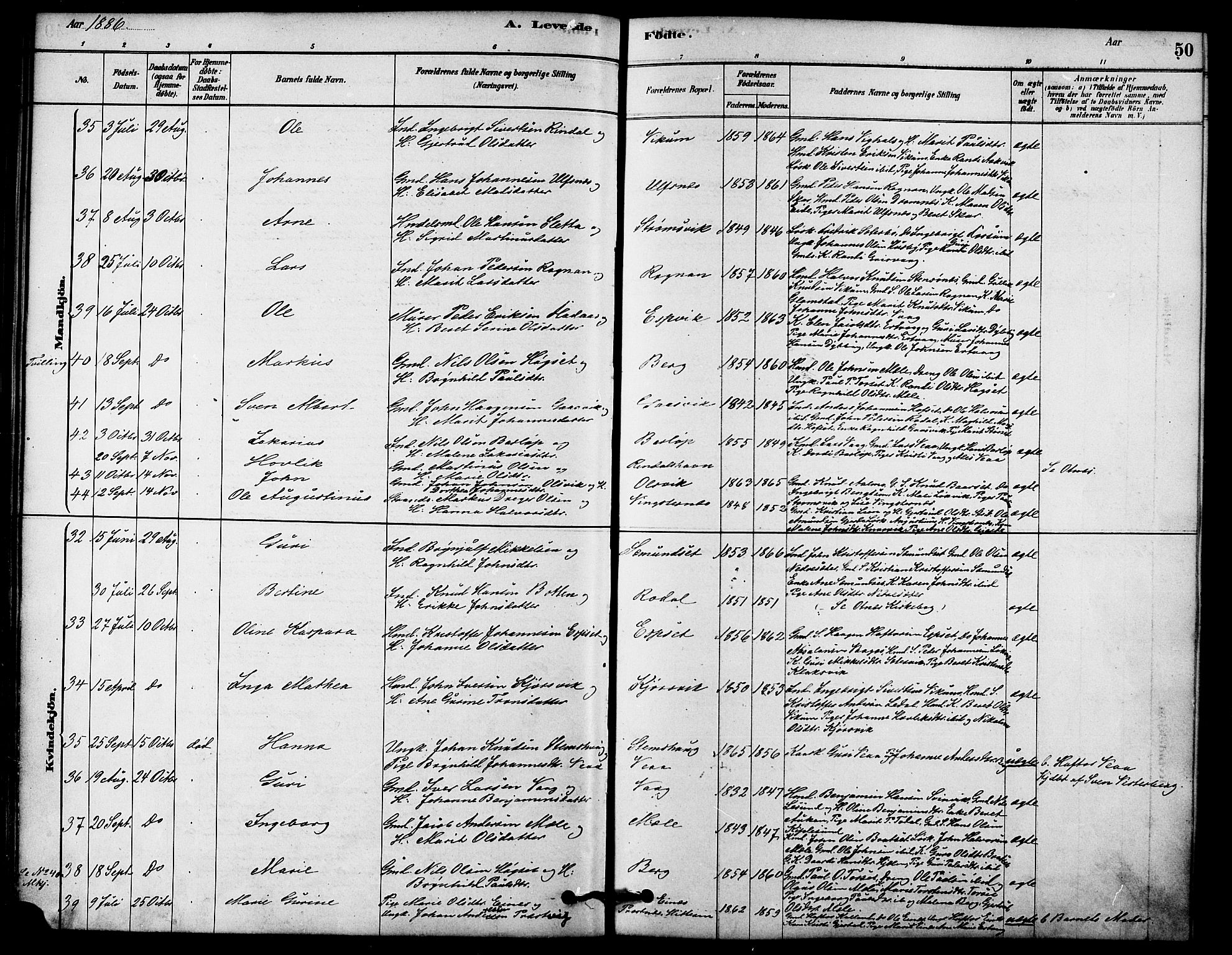 Ministerialprotokoller, klokkerbøker og fødselsregistre - Møre og Romsdal, AV/SAT-A-1454/578/L0906: Ministerialbok nr. 578A05, 1878-1886, s. 50