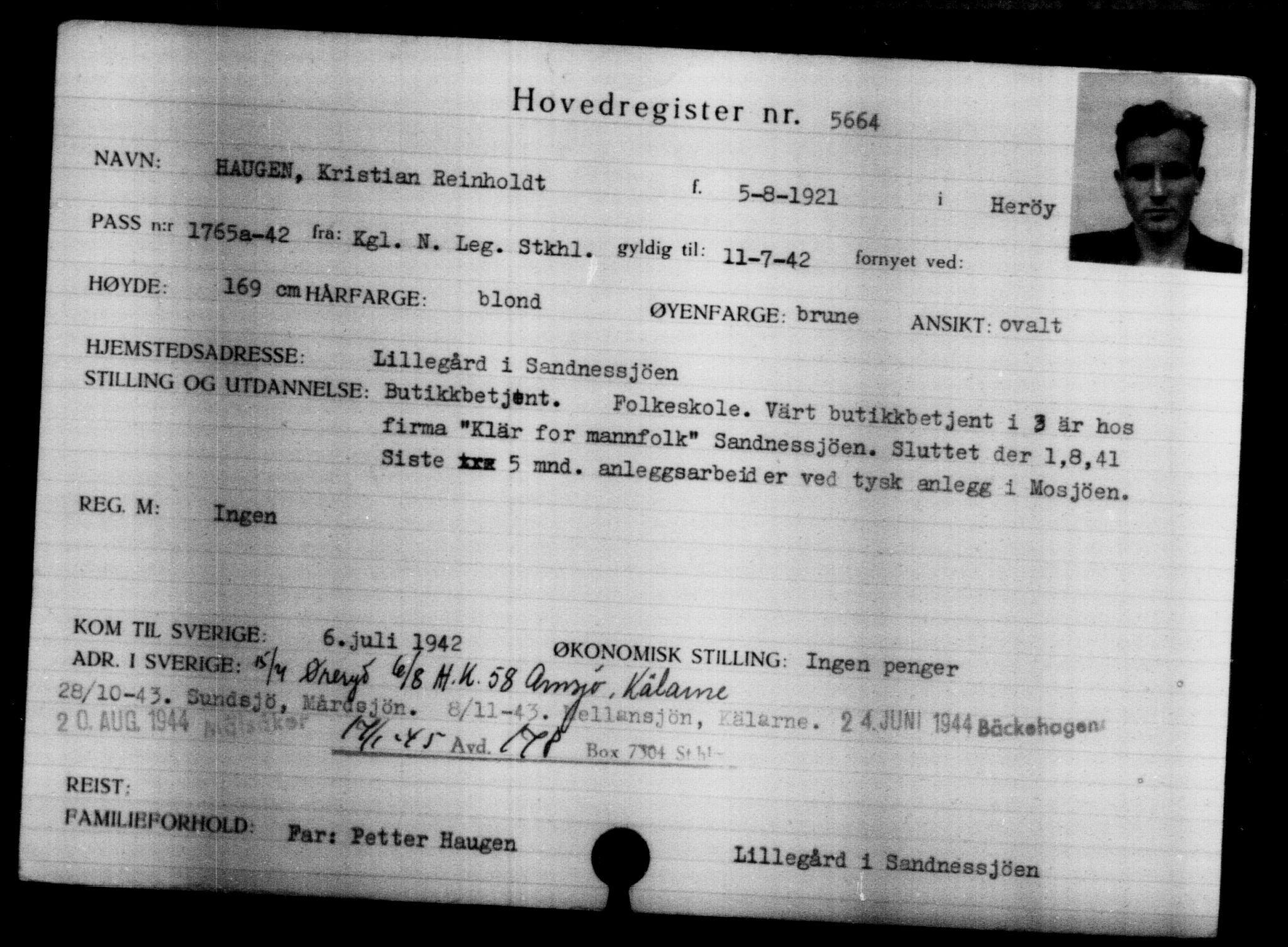 Utenriksstasjonene, Legasjonen i Stockholm, Flyktningkontoret, AV/RA-S-6753/V/Va/L0004: Kjesäterkartoteket, flyktninger med registreringsnr. 3496-6610, 1940-1945, s. 2511