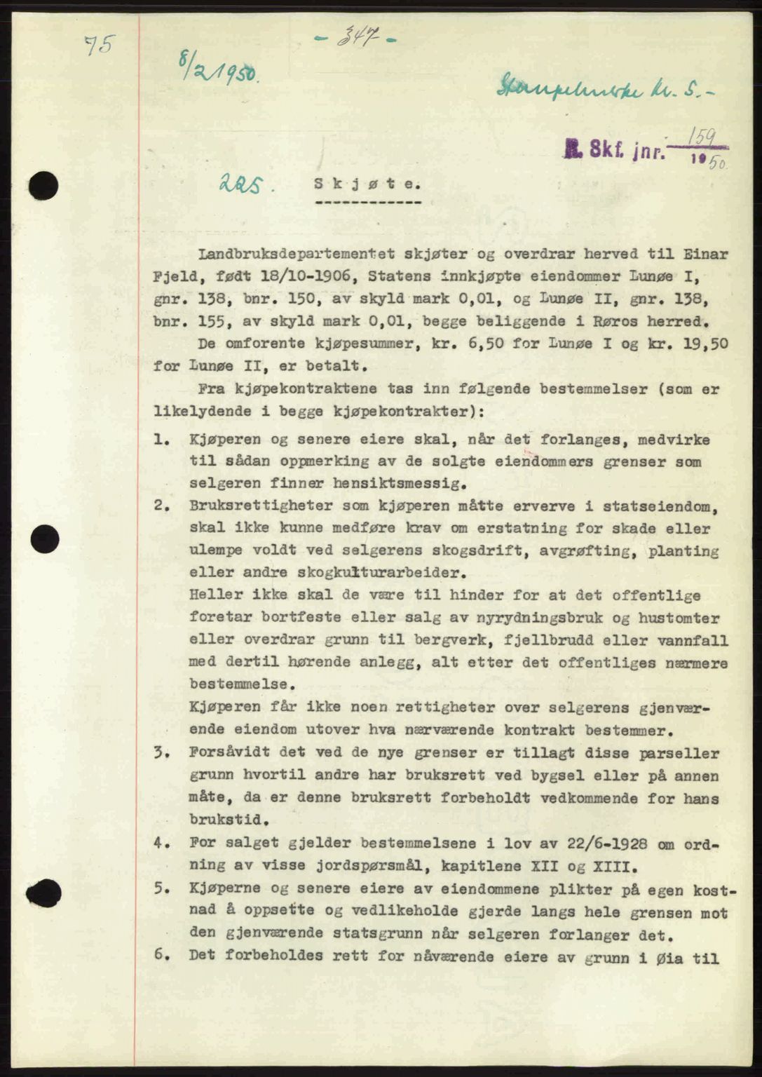 Gauldal sorenskriveri, SAT/A-0014/1/2/2C: Pantebok nr. A9, 1949-1950, Dagboknr: 225/1950