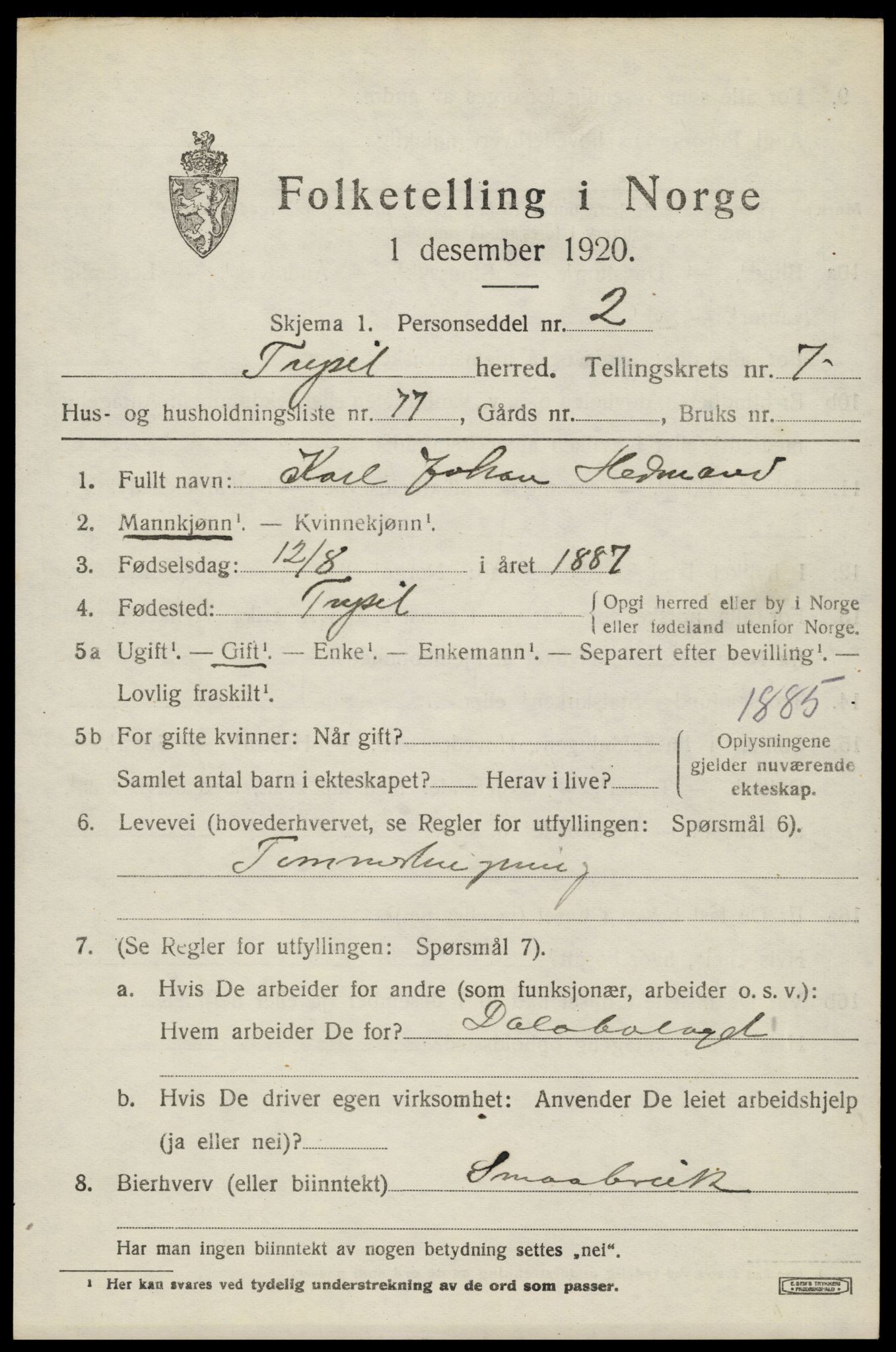 SAH, Folketelling 1920 for 0428 Trysil herred, 1920, s. 6195