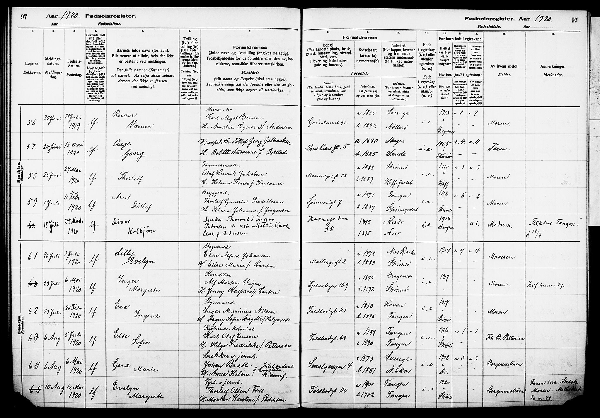 Strømsø kirkebøker, AV/SAKO-A-246/J/Ja/L0001: Fødselsregister nr. I 1, 1916-1925, s. 97