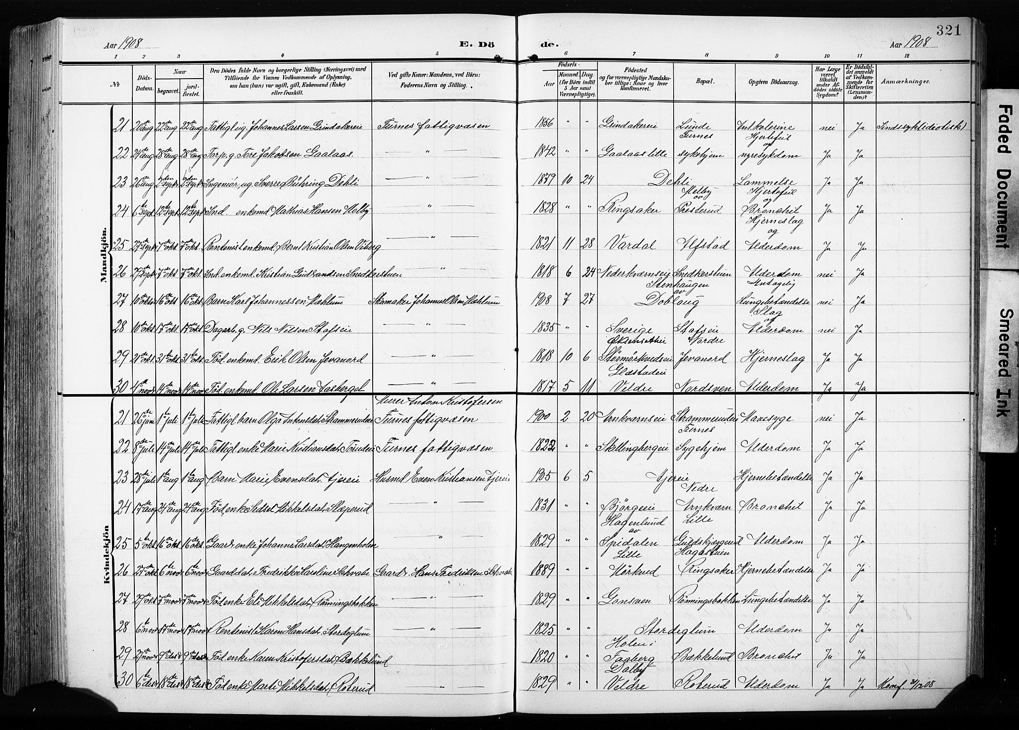 Furnes prestekontor, AV/SAH-PREST-012/L/La/L0001: Klokkerbok nr. 1, 1904-1933, s. 321