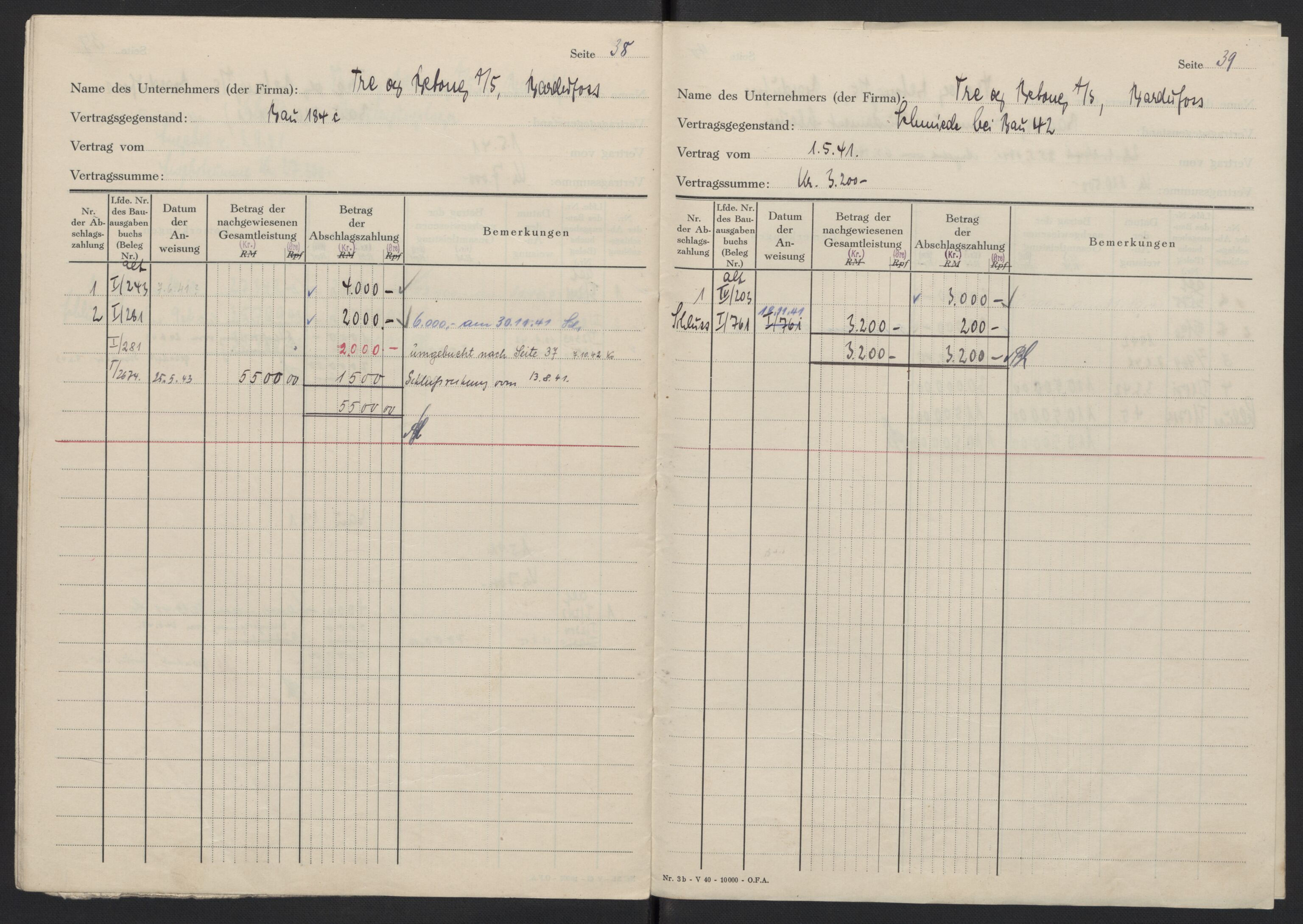 Tyske arkiver, Organisation Todt (OT), Einsatzgruppe Wiking, AV/RA-RAFA-2188/2/F/Fg/Fgb/L0005: Bltg. L.W. Bardufoss: Diverse regnskapsbøker, 1940