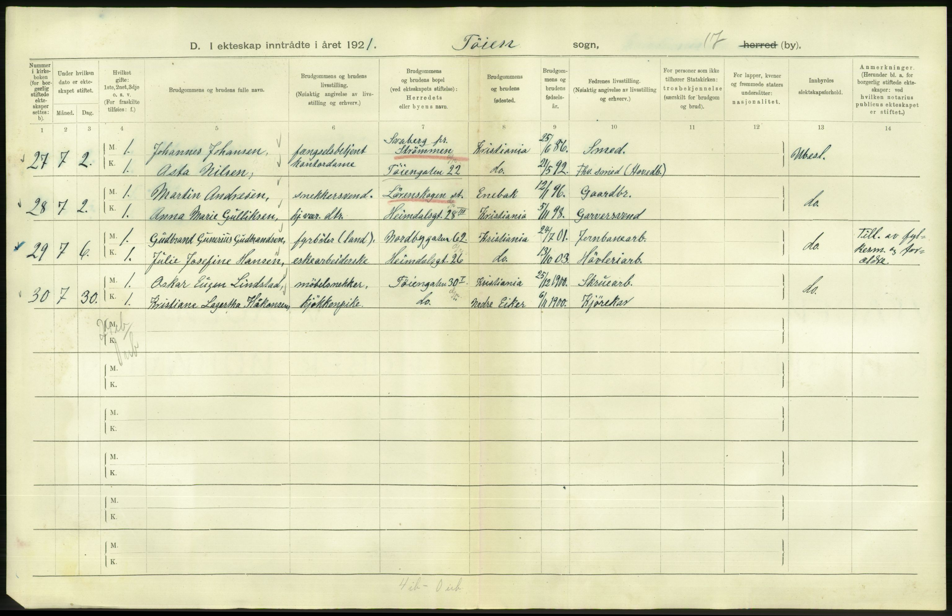 Statistisk sentralbyrå, Sosiodemografiske emner, Befolkning, RA/S-2228/D/Df/Dfc/Dfca/L0011: Kristiania: Gifte, 1921, s. 824