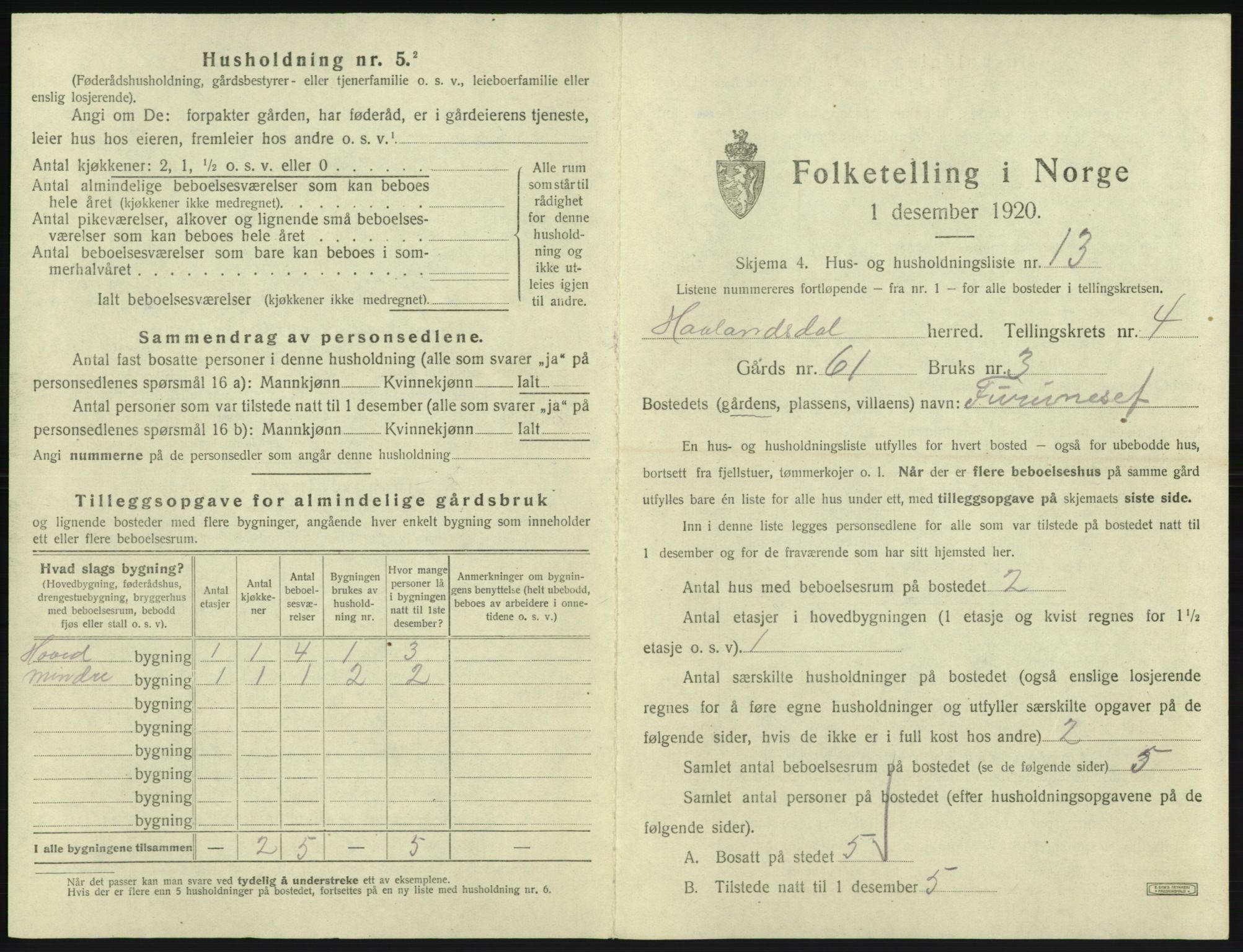 SAB, Folketelling 1920 for 1239 Hålandsdal herred, 1920, s. 146