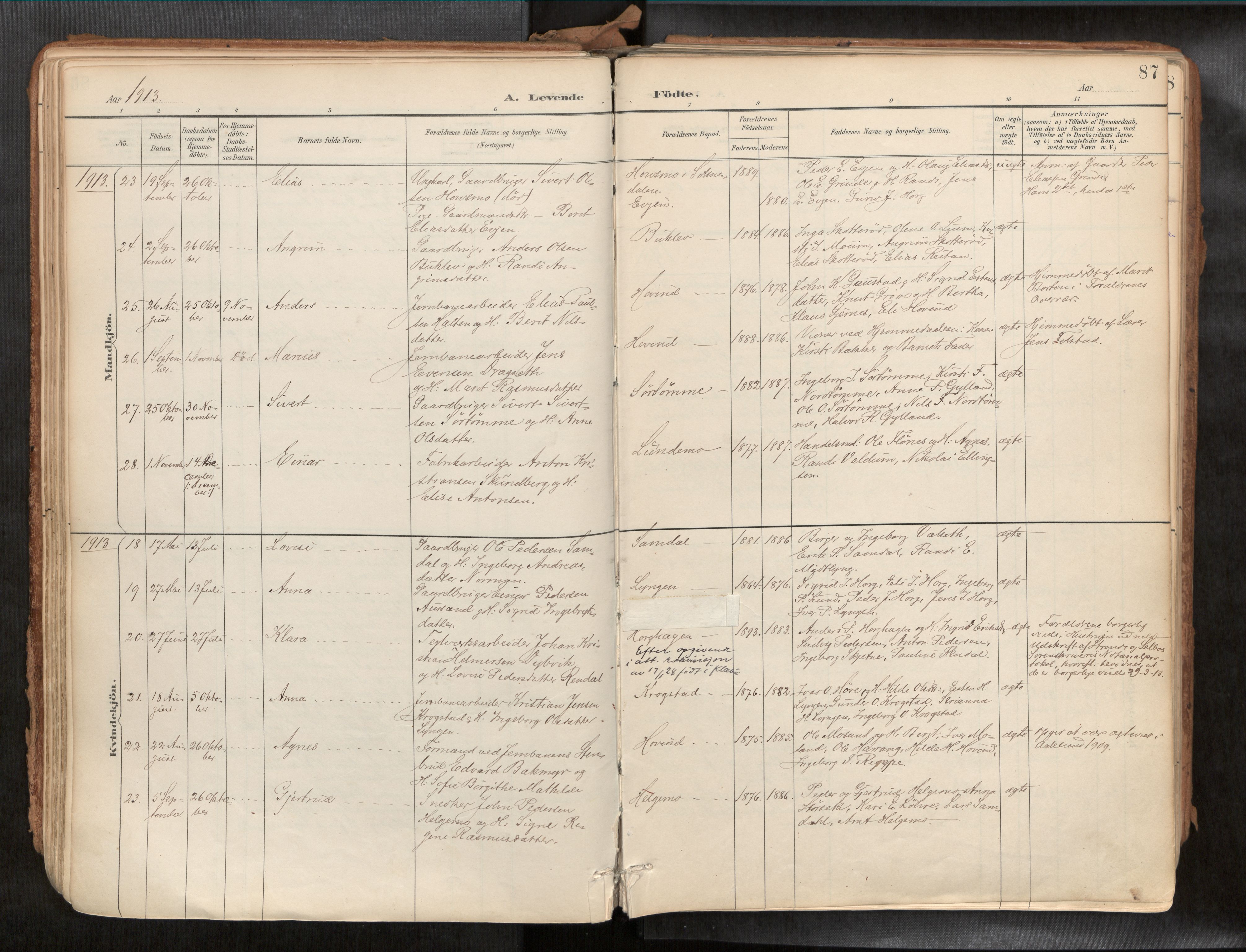 Ministerialprotokoller, klokkerbøker og fødselsregistre - Sør-Trøndelag, AV/SAT-A-1456/692/L1105b: Ministerialbok nr. 692A06, 1891-1934, s. 87